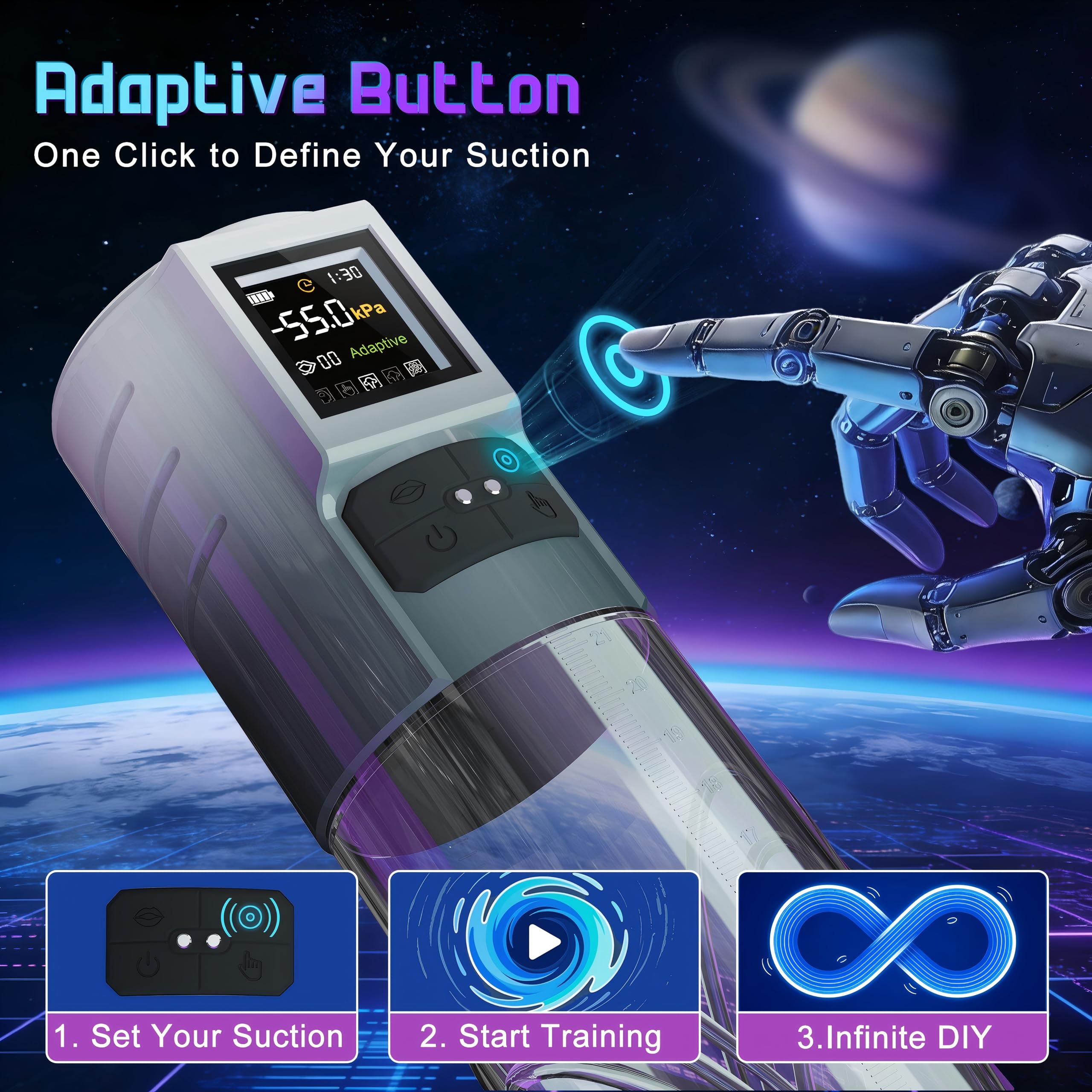 HIVEFUN Pompe à Pénis Sex Toys Homme Masturbateurs Masculins, Pompe Penis Masturbateur Automatique avec Mode Adaptive 6 modes de succion, Affichage LCD Masturbeuse Masculin Agrandir son Pénis