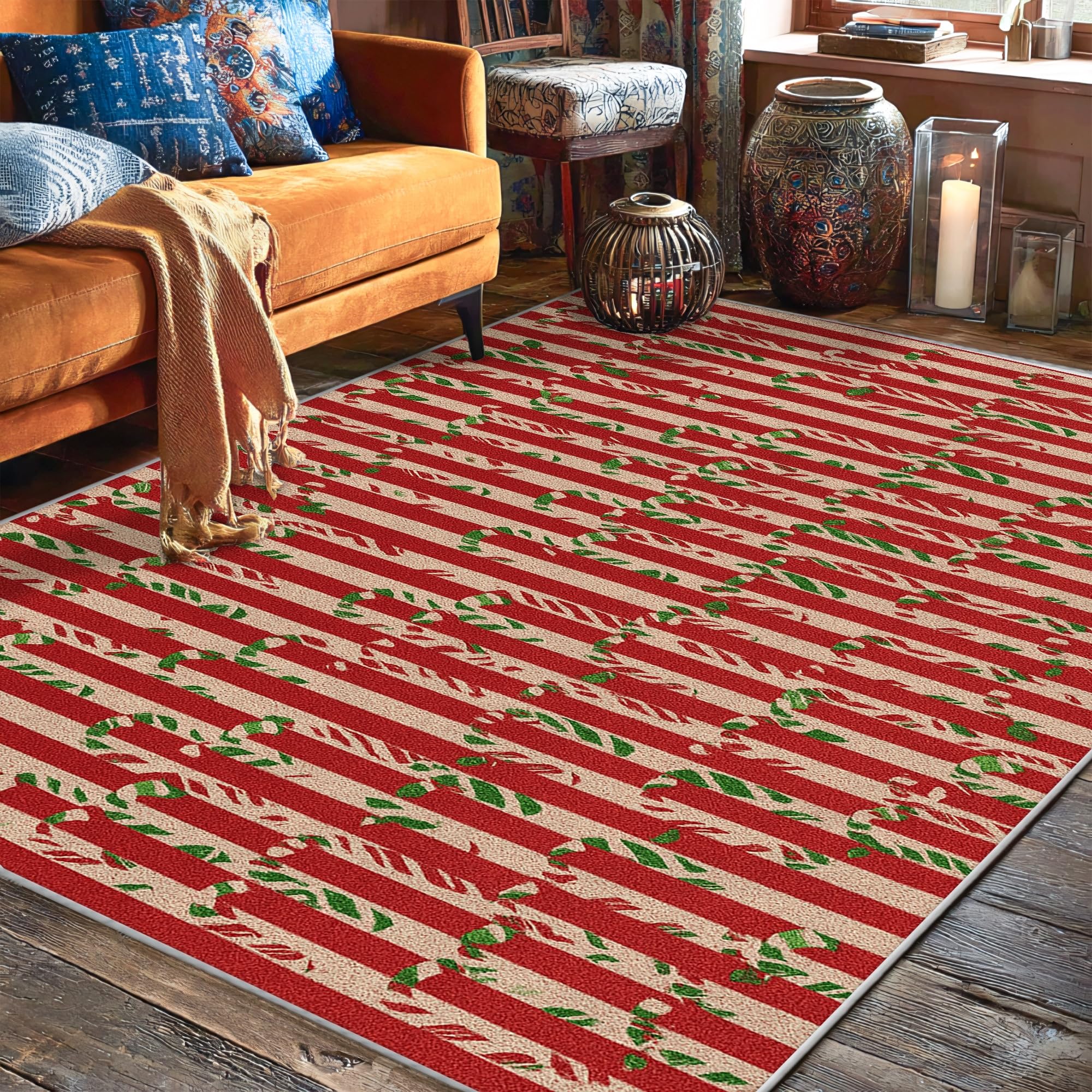 Tapis de Noël en sucre d'orge 1,5x2,1m pour salon et chambre