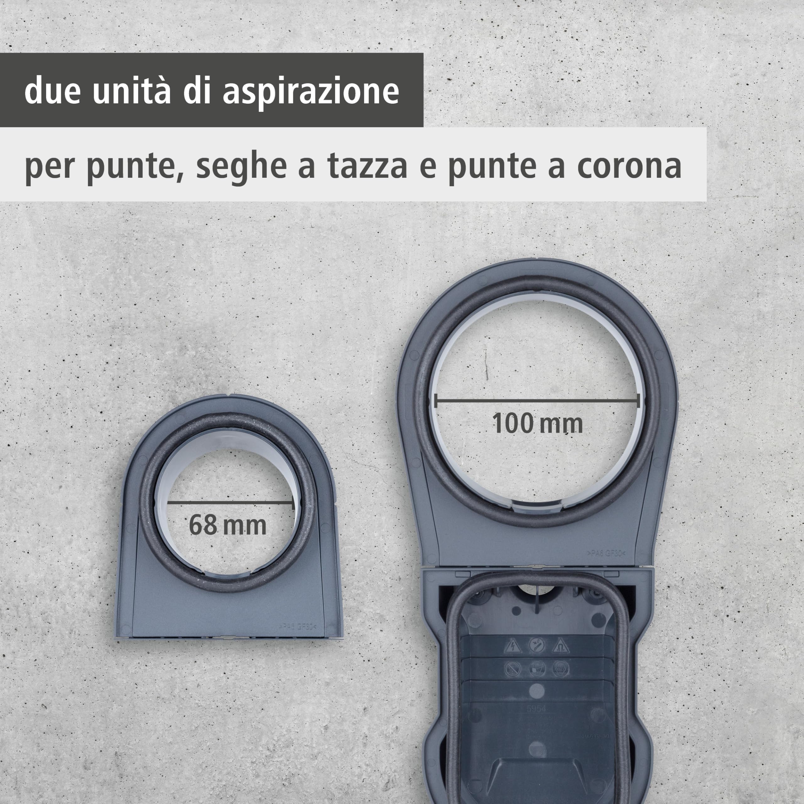 wolfcraft Sistema di aspirazione HSD 68/100-5954000 - Sistema di aspirazione universale - ideale per l'impiego con seghe a tazza e punte - lavorare senza polveri