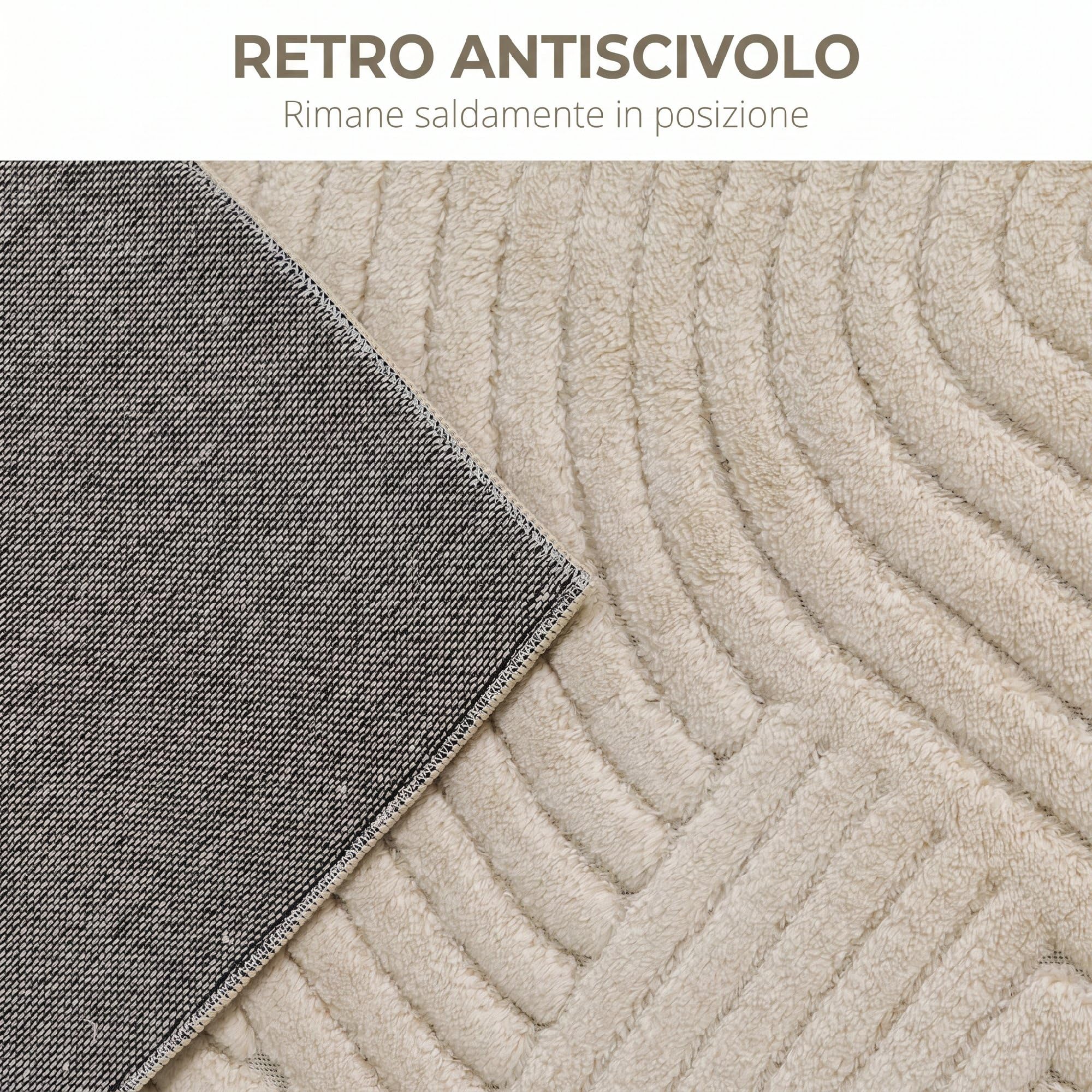 HOMCOM Tappeto Moderno Antiscivolo in Poliestere e Cotone, Tappeto Pelo Corto con Design di Linee, per Soggiorno, Camera da Letto, Sala da Pranzo, 230x160x1.7 cm, Crema