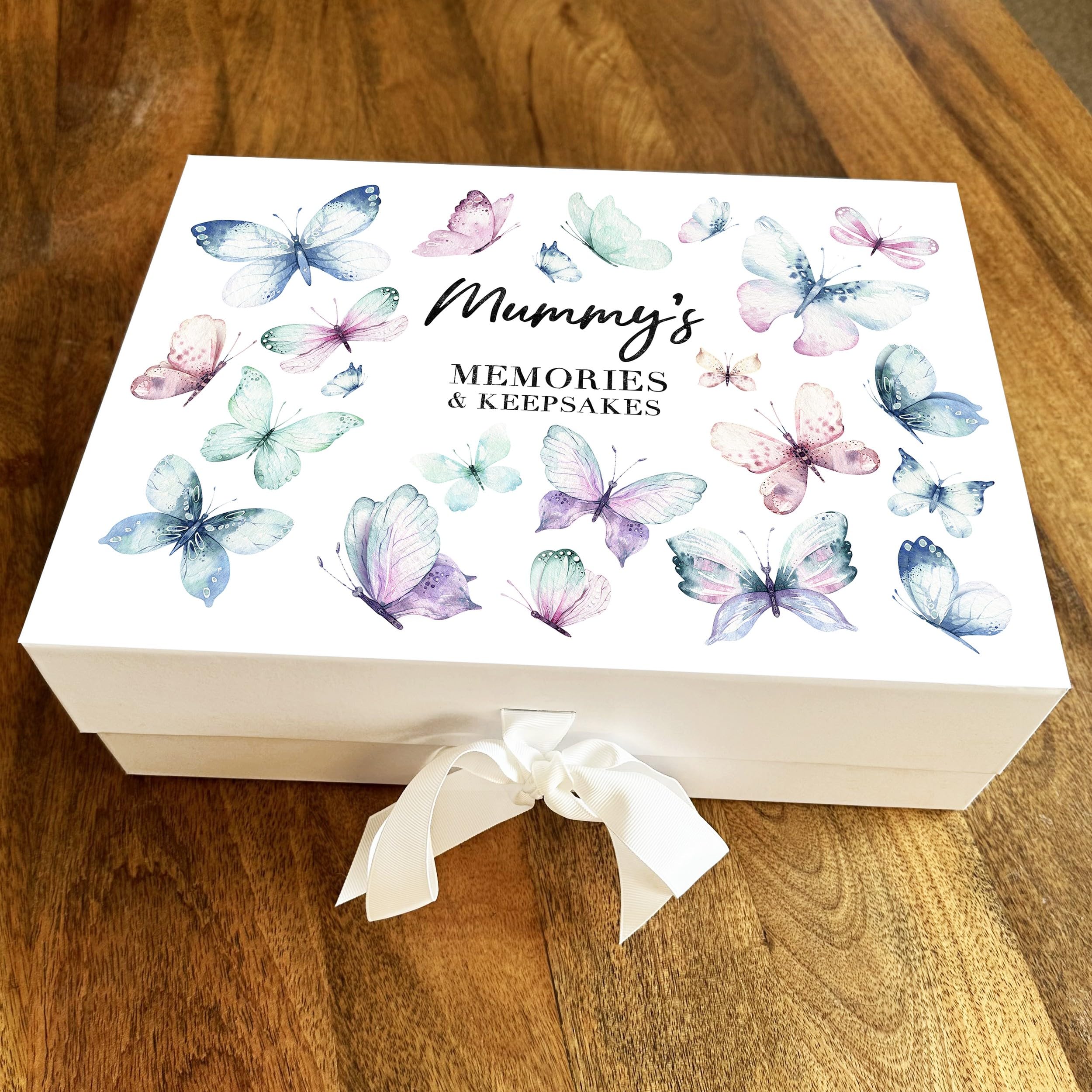 Fingerprint Designs Beautiful Butterflies Mummy's Memories Keepsake Memory Hamper Gift Box - Special Mother's Day For Mum Treat Hamper Personalised Gift Box