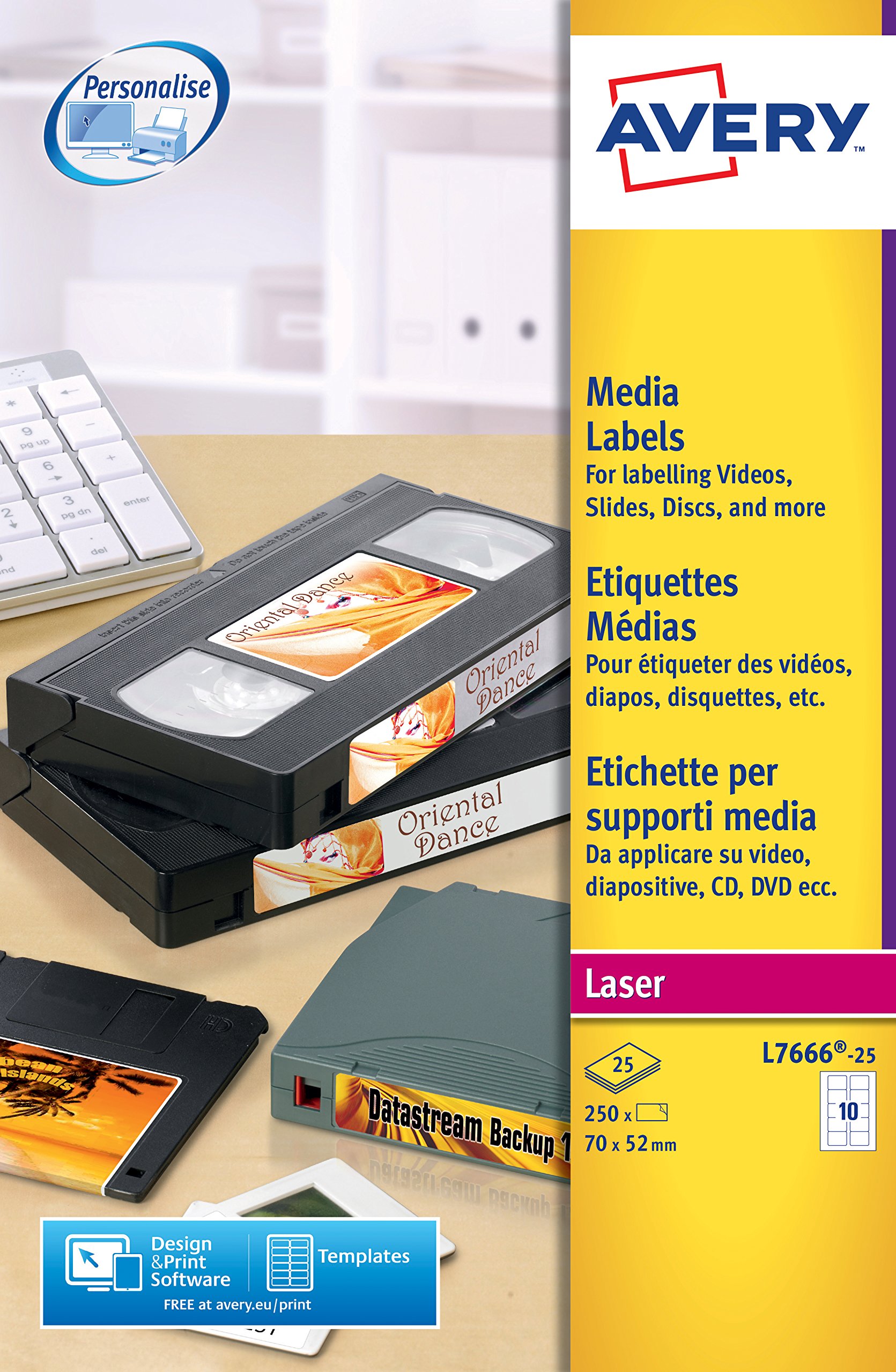 Avery L7666-25 Etichette autoadesive per archiviazione dati, 10 etichette per foglio A4, bianco