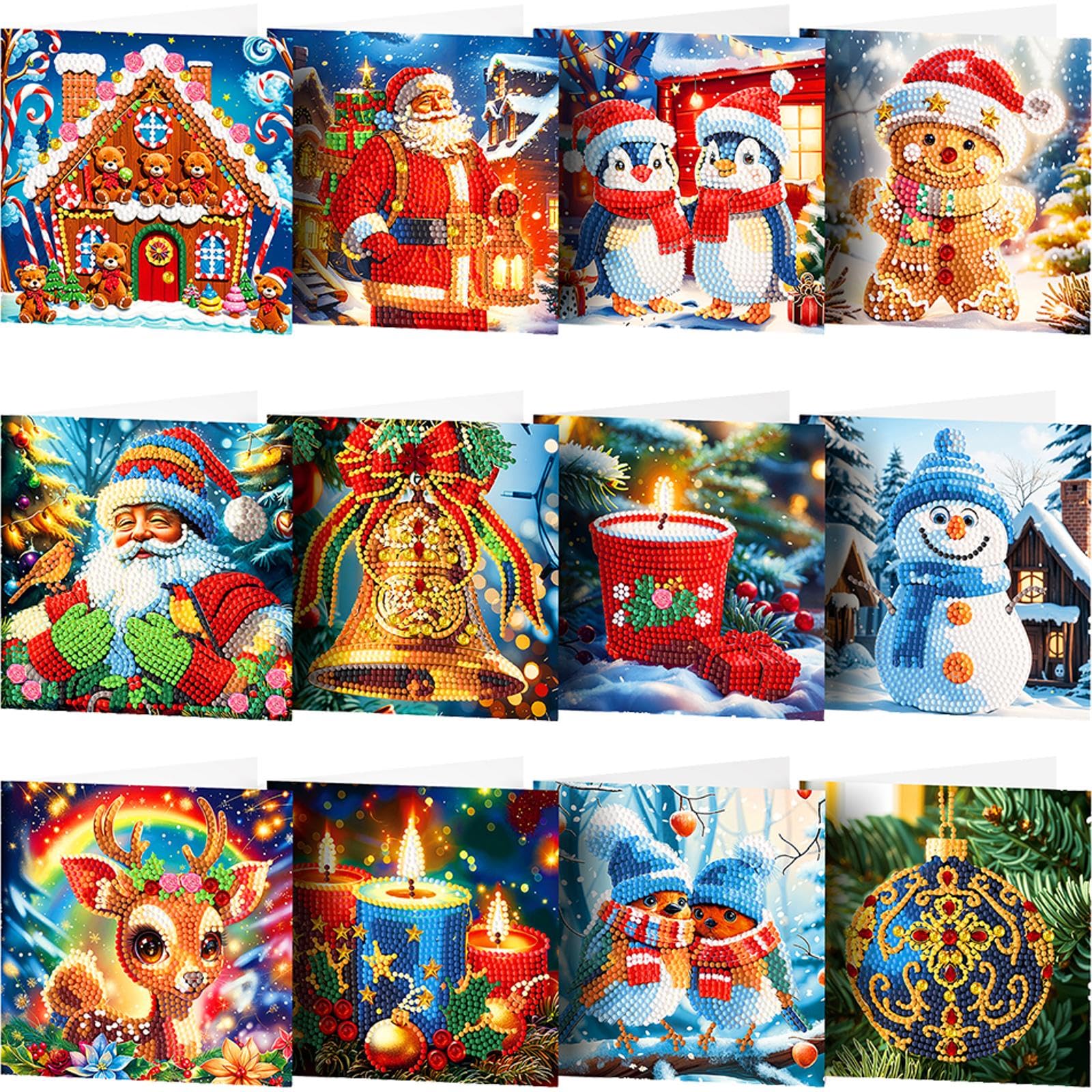 12PCS Diamond Art Christmas Cards DIY Diamond-Painting Greeting Card Set