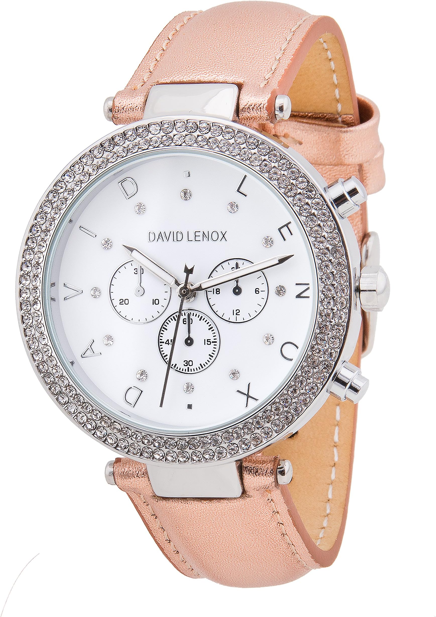 David Lenox silver tone women's watch with rose gold leather strap style DL0237