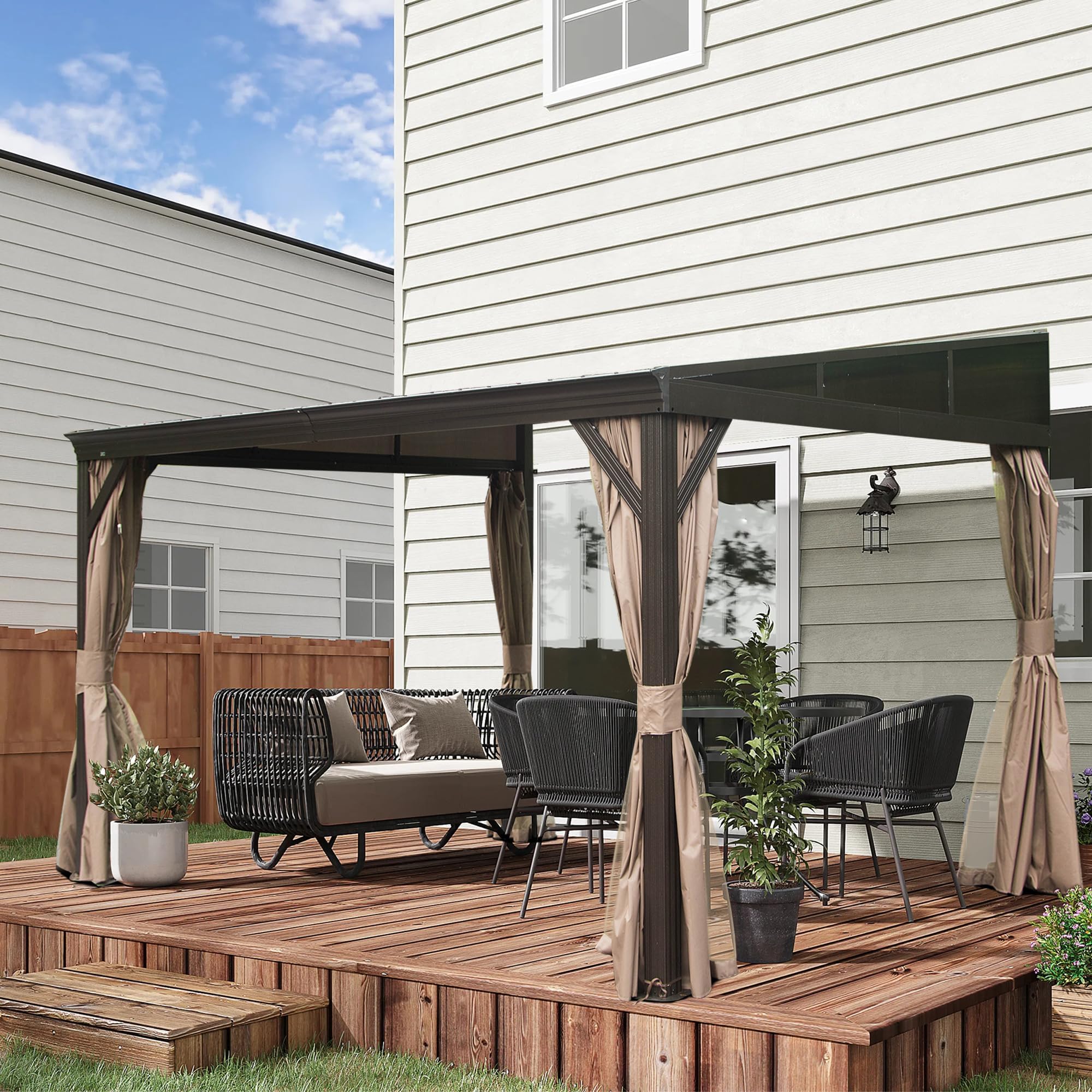 Amazon.com : Domi 10x12FT Lean to Gazebo, Hardtop Wall Mounted Gazebo ...