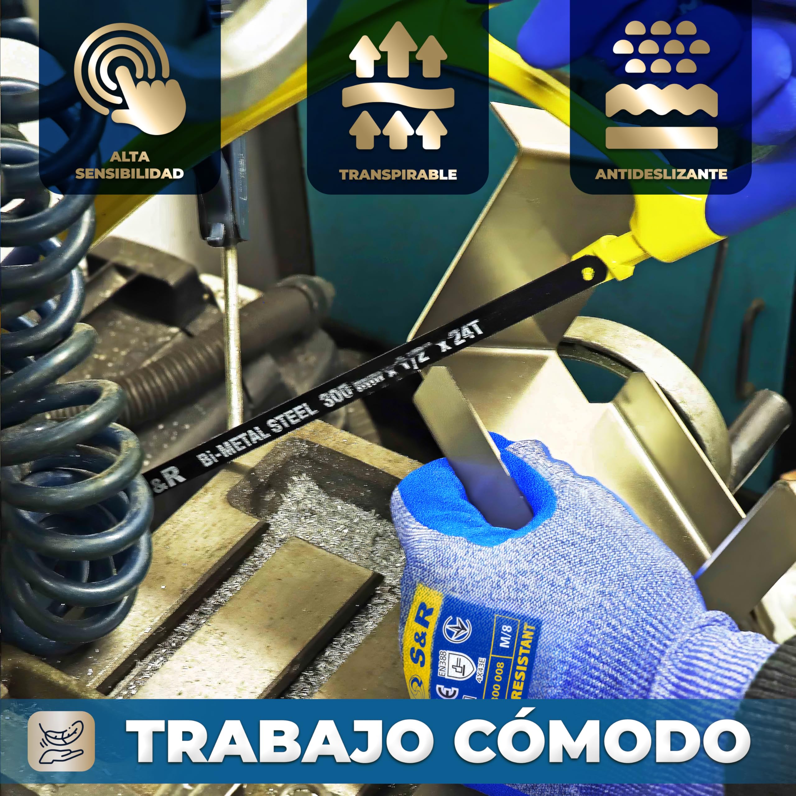 S&R 3 PARES Guantes Anticorte Nivel 5. Guantes de Trabajo Talla L/9 para Jardinería/Cocina. Tejido de Tungsteno y Nitrilo