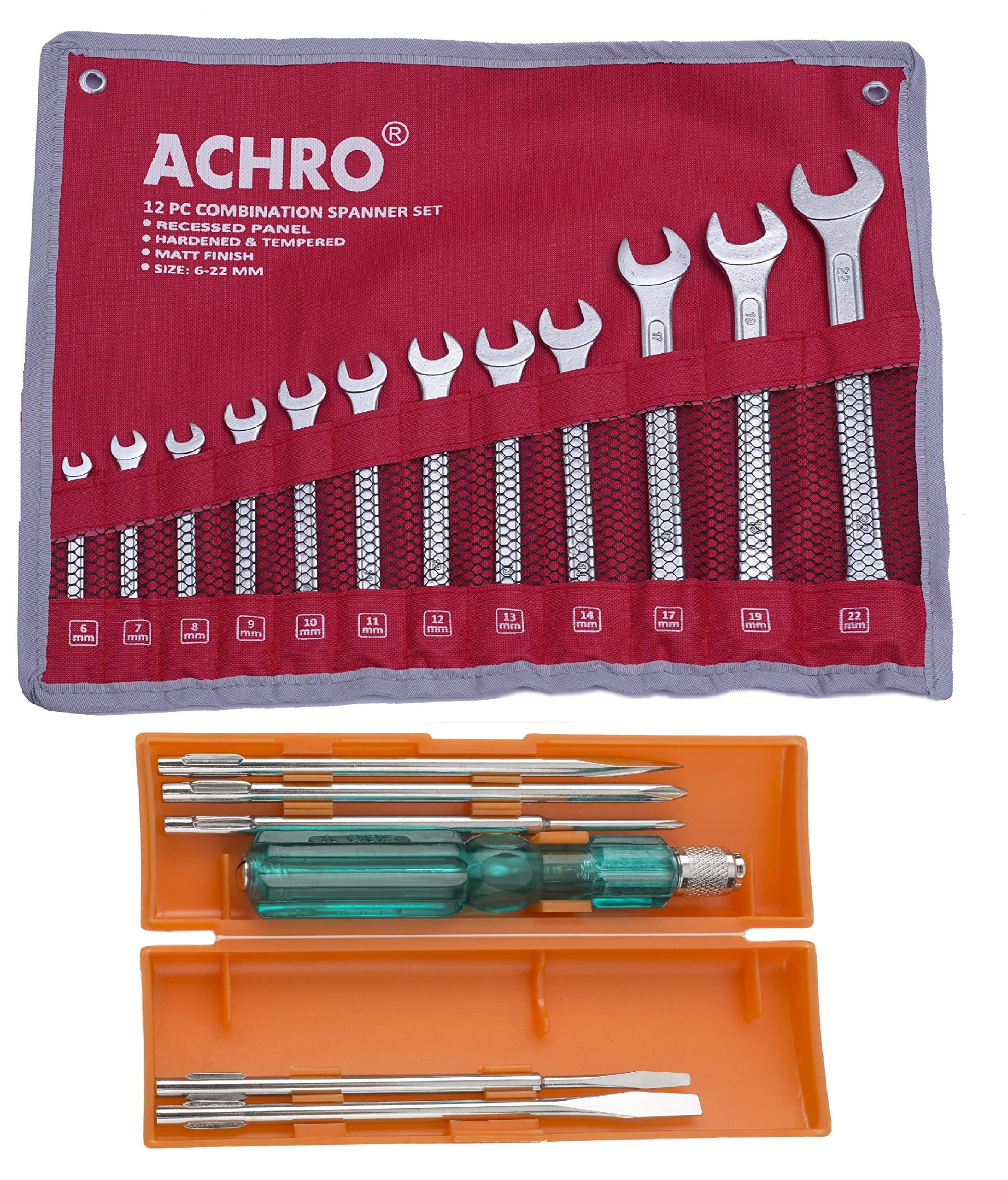 ACHRO 918 Universal Tool Kit Set for Home/Garage/Car/Bike/Industry (Set of 18 pcs Tool kit) Contains 6 Pcs Screwdriver Set & 12 Pcs Combination Spanner Set (B07W68WW48) Amazon Price History, Amazon Price Tracker