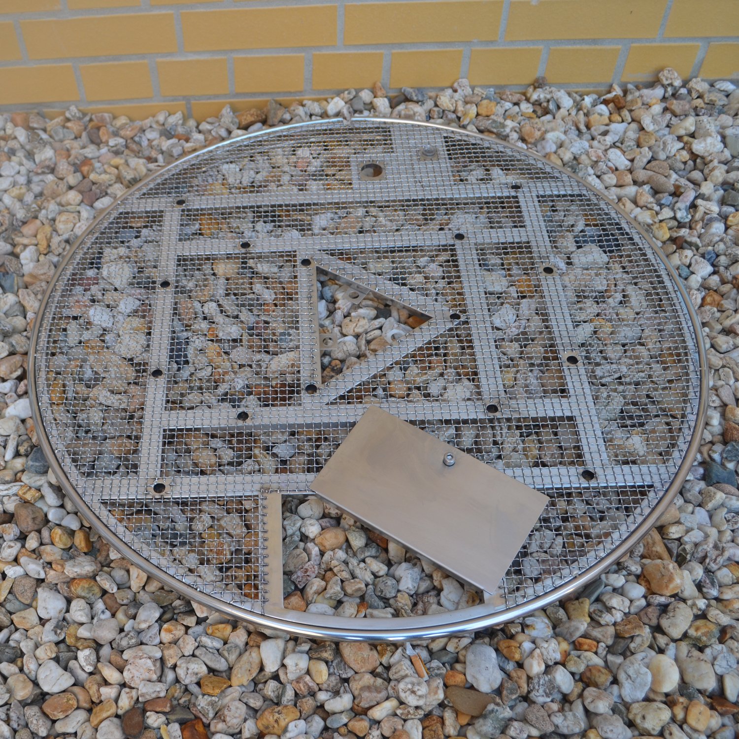 Kit de grille de recouvrement en acier inoxydable avec bac en polyéthylène Ø 88 cm 150 l pour fontaine à jeu d'eau