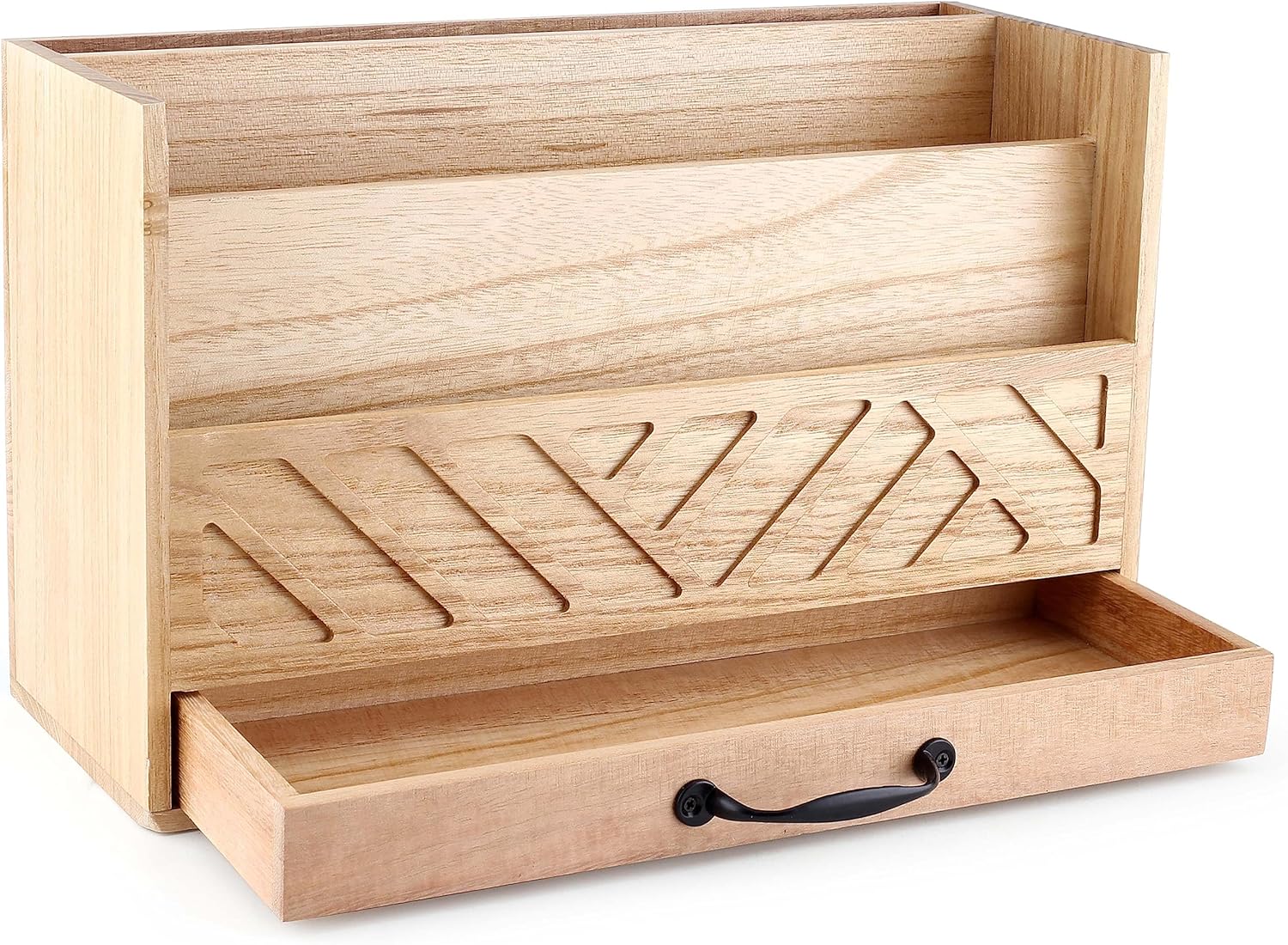 Wood Office Desk Organizers and Storage, Wood Mail Bill Organizer with Drawer for Desktop Organization, Desk Accessories & Workspace Organizers, File Paper Holder Desk Sorter for Storage(Natural Wood)