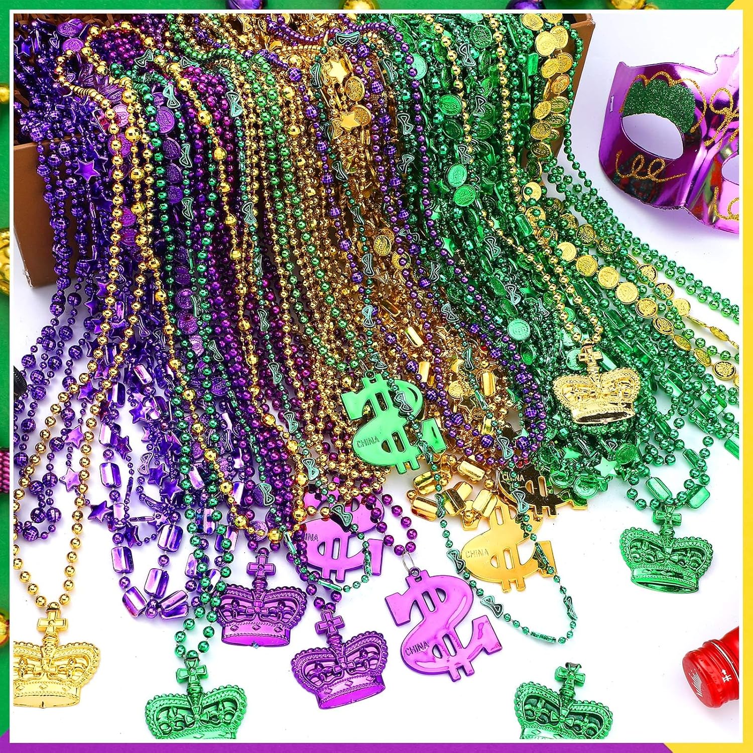 700 Pcs Mardi Gras Beads Necklaces Bulk Mardi Gras Decorations for Masquerade Costume Party Carnival Parade Purple Gold Green Decoration St Patrick Day Celebrations Supplies
