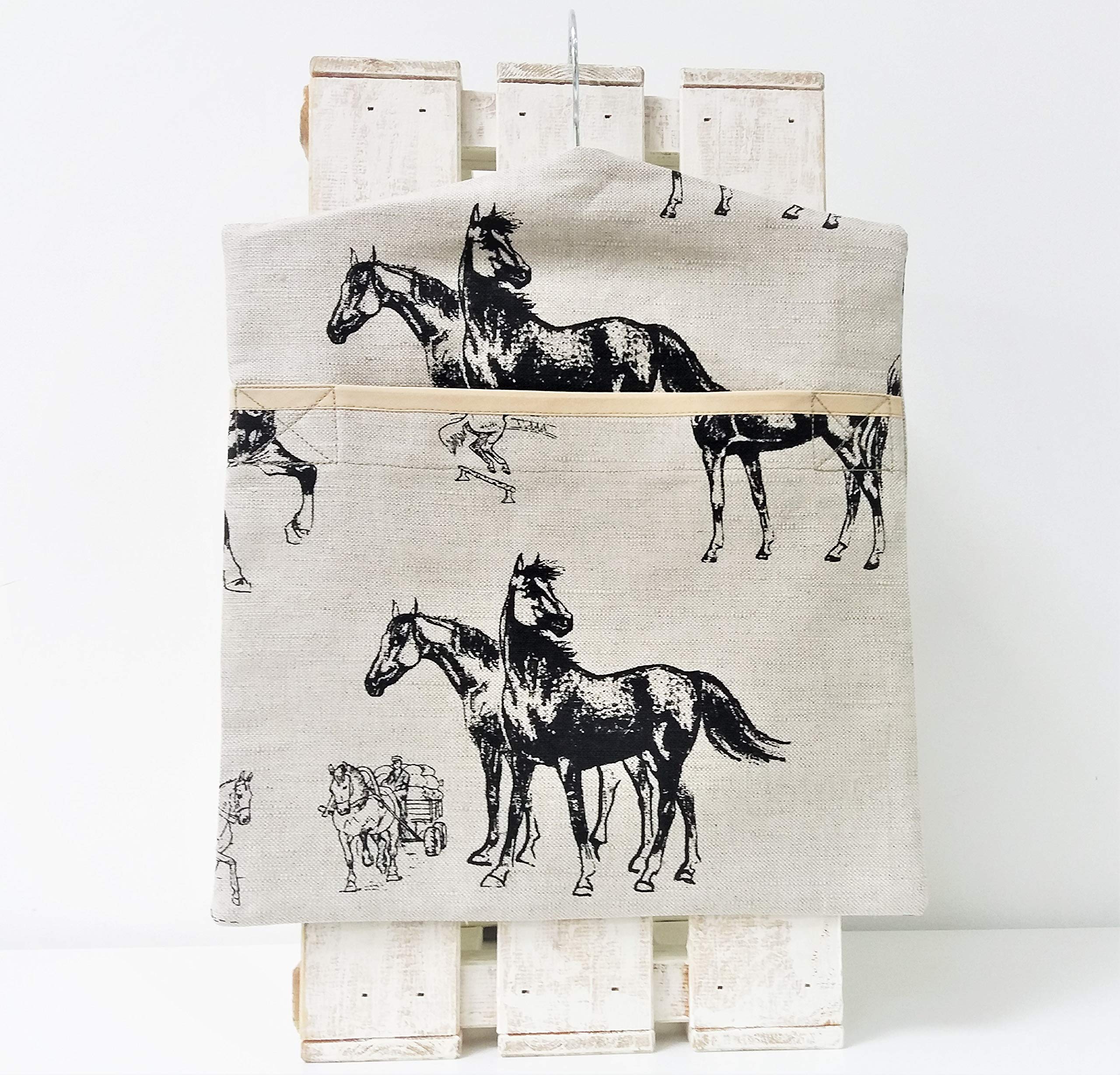 Handmade Linen Cotton Peg Bag Peg Storage Clothespin Racing Horses