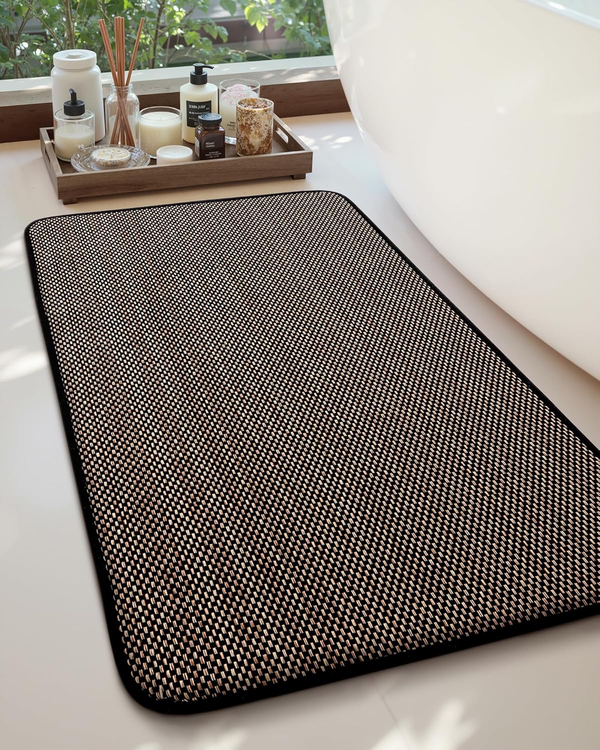 Color&Geometry Thick Memory Foam Bathroom Rugs,Absorbent and Quick Dry Bath Mat,Non-Slip Bath Rug for Bathroom,Laundry Room and Tub,Roll Pack, 16"x24", Black 1'4" x 2' (Rectangular) Black