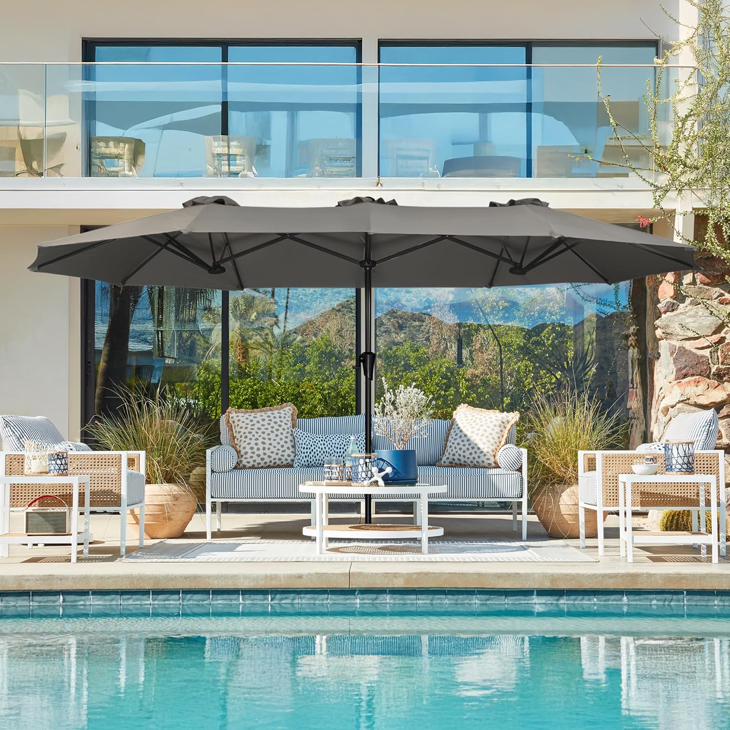 superjare 13ft outdoor umbrella for patio, double sided pool umbrellas with fade resistant canopy, large table umbrella for deck, market, backyard - dark gray dark gray 13ft