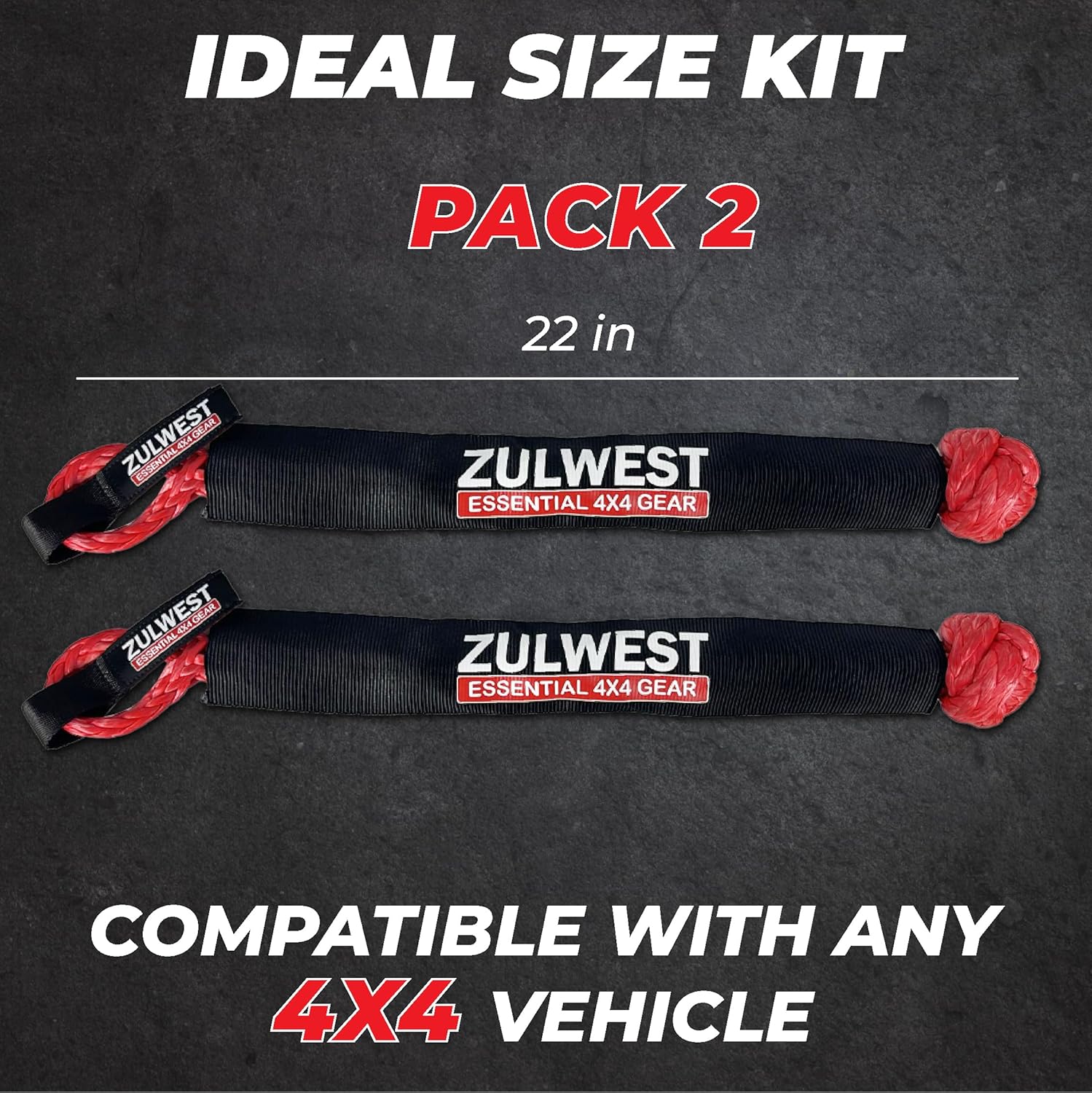 Soft Shackle Recovery Kit (2-Pack) – Soft Shackles for Recovery, Off-Road & Towing, 1/2” x 22” Synthetic, 48,300 lbs Break Strength for Jeep, Truck, SUV, ATV & UTV