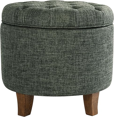 Miniatura 15 de HomePop Decoración para el hogar | Otomana tapizada redonda con botones y reposapiés | Otomana con almacenamiento para sala de estar y dormitorio |