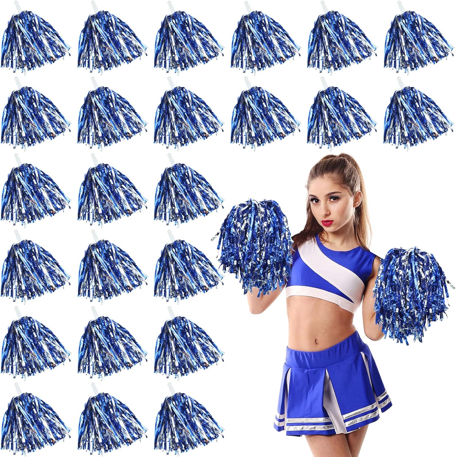 160 Pieces Cheerleading Pom Poms Bulk 9.5 Inch Plastic Cheerleader Pompoms Metallic