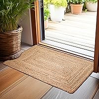 Hausattire Hand Woven Jute Braided Rug, 2'x3' – Natural, Reversible Boho Entry Area Rugs for Kitchen, Living Room I Farmhouse Indoor Outdoor Decorative Floor Rug, 24x36 Inches