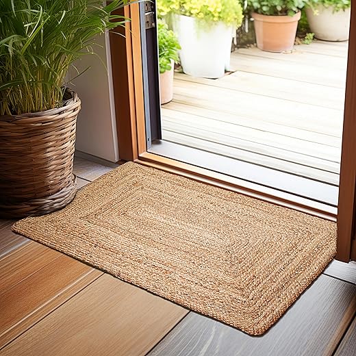 Hausattire Hand Woven Jute Braided Rug, 2'x3' – Natural, Reversible Boho Entry Area Rugs for Kitchen, Living Room I Farmhouse Indoor Outdoor Decorative Floor Rug, 24x36 Inches