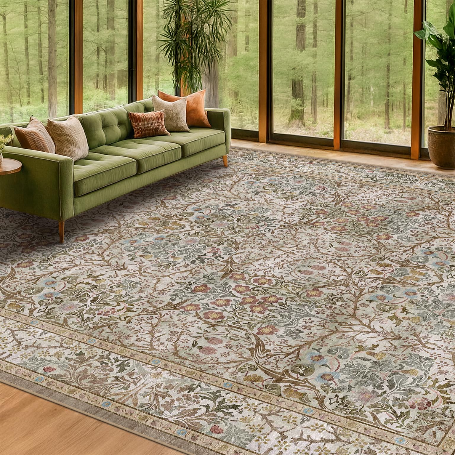 Hazo Haus Vintage Washable 10x10 square rug in Moss Green