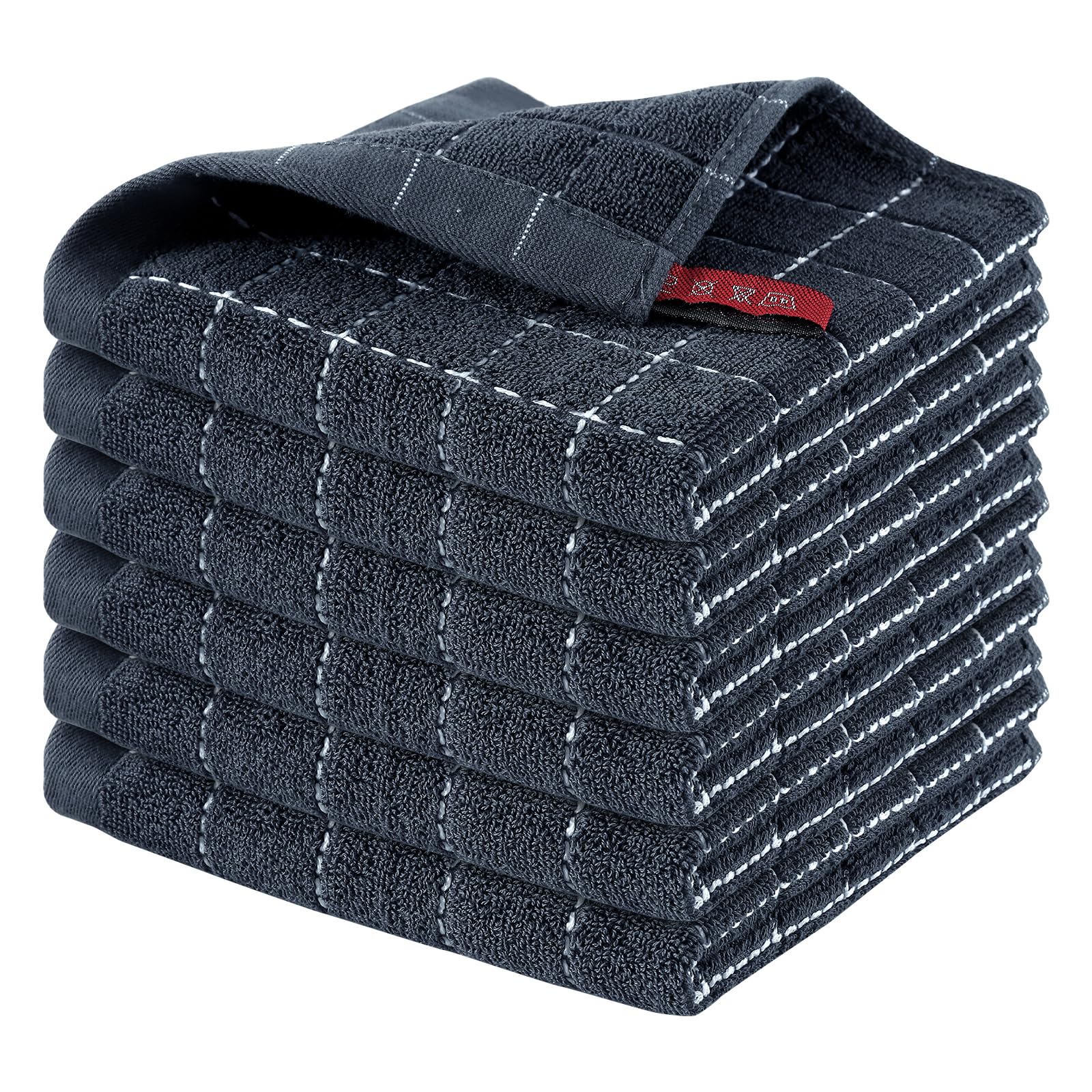 Homaxy 100% Cotton Terry Kitchen Dish Cloths, 6 Pack, Dark Grey | Ultra Soft and Absorbent, Suitable for Drying and Washing Dishes