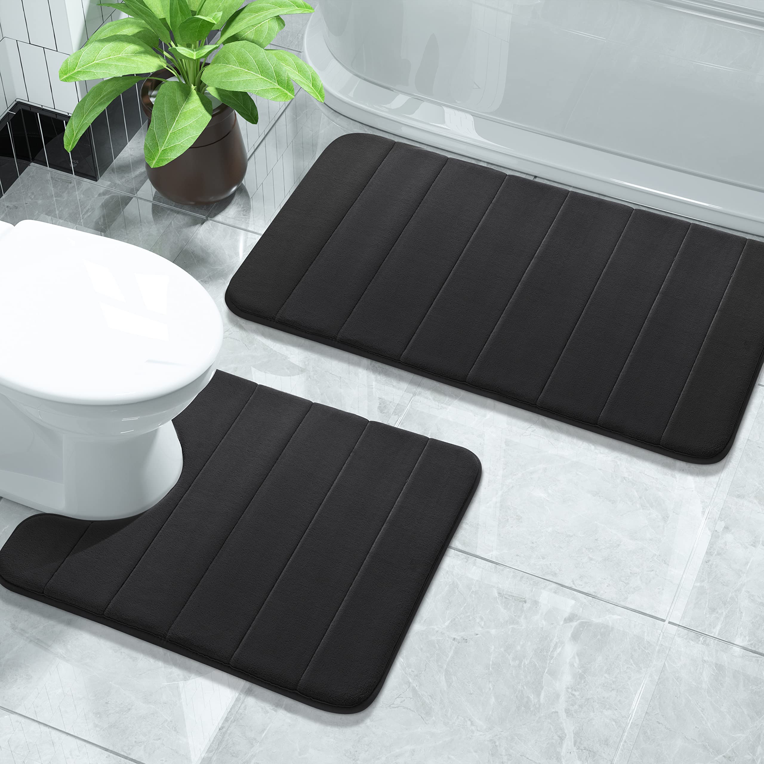 Yimobra Memory Foam Bath Mat Set, 2 Piece Soft Bathroom Rug,81x51 cm and 61x52 cm U-Shaped, Toilet Mat, Water Absorption