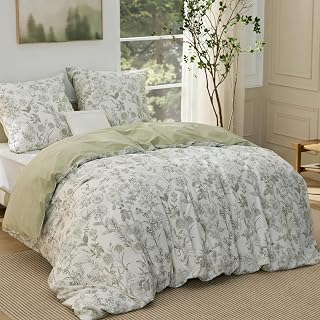 BEDSURE Bettwäsche 155x220 Baumwolle 3teilig - Salbeigrün