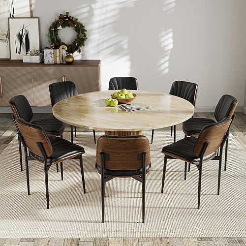 Miniatura 5 de Aowos Juego de 4 sillas de comedor, modernas de mediados de siglo, tapizadas de piel sintética, con patas de madera de fresno, asientos cómodos para