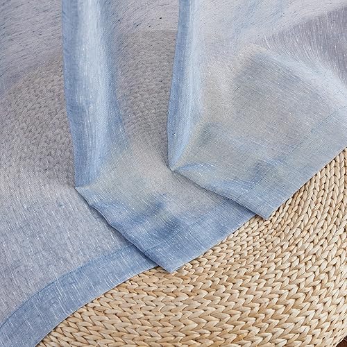 Vista 75 de PONY DANCE Cortinas transparentes para cocina, cenefas transparentes de lino sintético con textura, elegantes cortinas de gasa con pestaña trasera