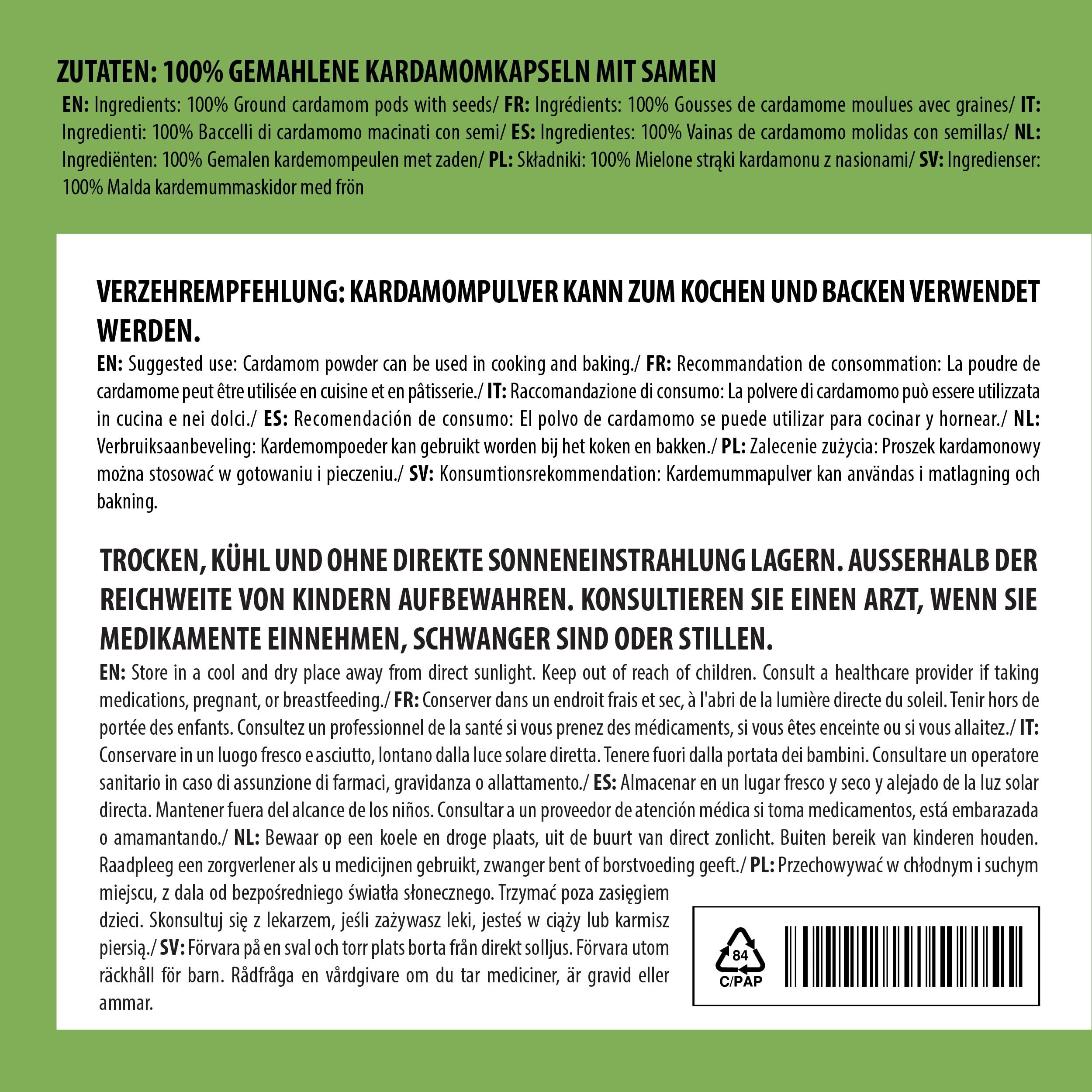 Alpi Nature Cardamomo in Polvere 200g, Cardamomo Verde Bacche Macinati per Cucina e Pasticceria (Confezione da 2)