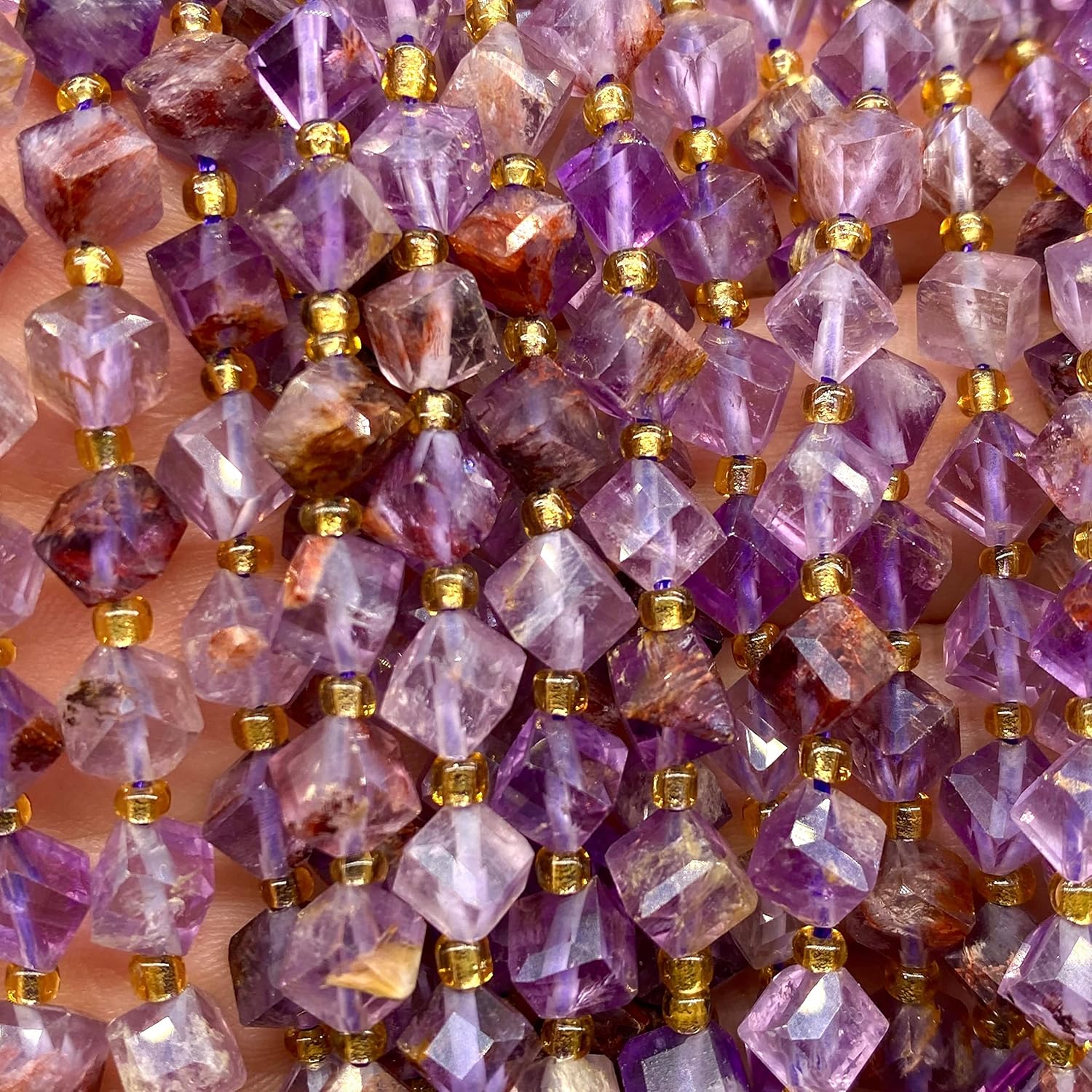 ABCGEMS Brazilian Super 7 Beads (A Revolutionary Cutting Technique Brings a More Dynamic Look to a Traditional Cube) Diamond-Cut Diagonal-Drilled 3D Magical-Cube 6mm (Corner-to-Corner 8mm)