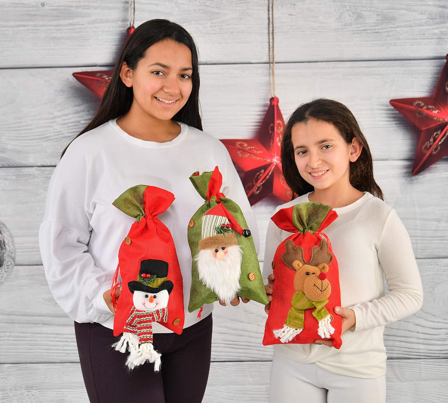 Lоwеѕt Prісе ARAD 3 pcs Reindeer, Santa, and Snowman Christmas Sacks-Drawstring, Holiday Party Decorations, Non-Woven Fabric 100% Polyester-15x8 inch