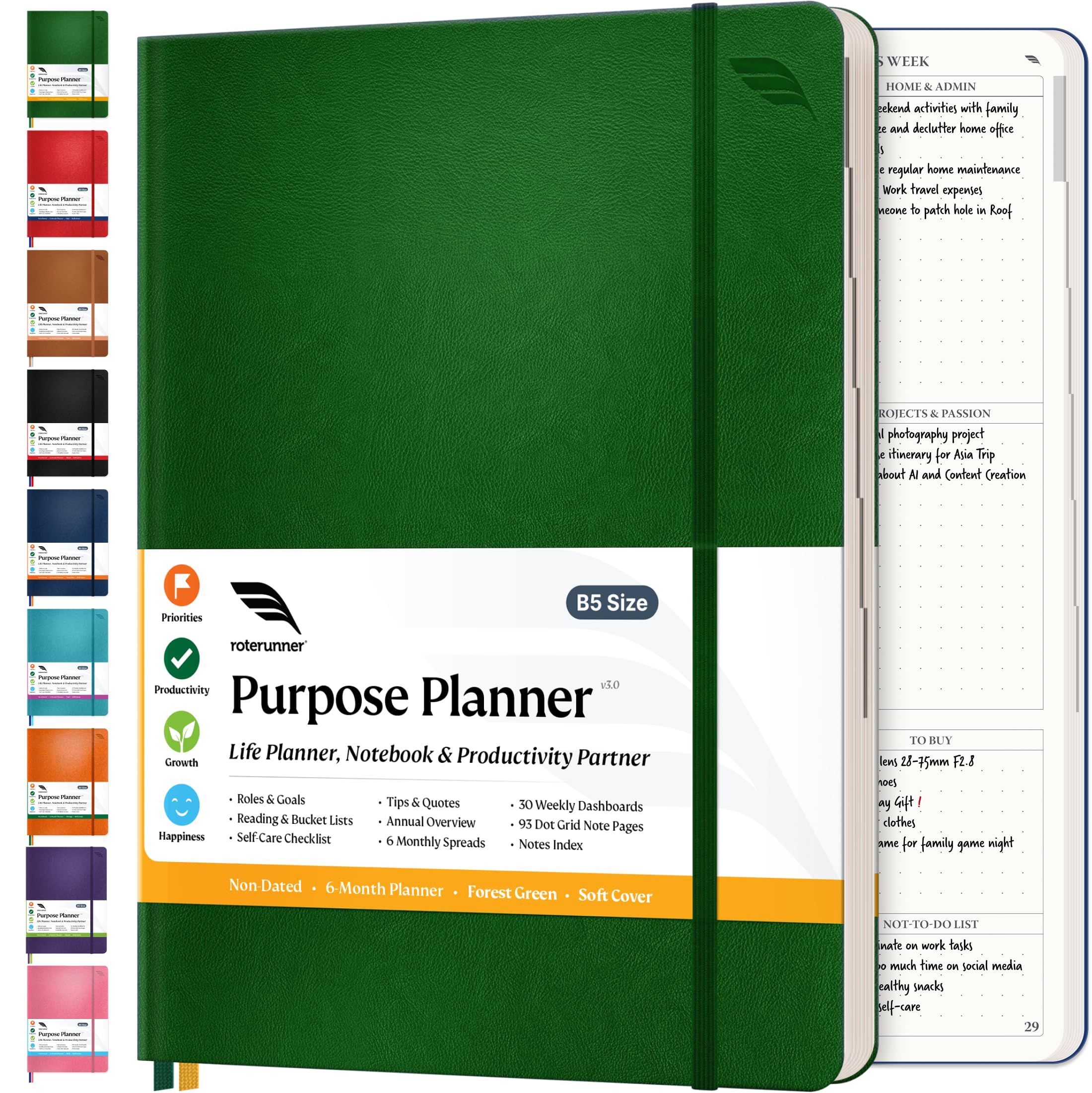 Purpose Planner Undated Monthly Weekly Daily Productivity Journal 2022 2023 Optimized Life, Goal Setting & Business Tool for Professionals, Moms, Academic Student - Leather Day Organizer Notebook…