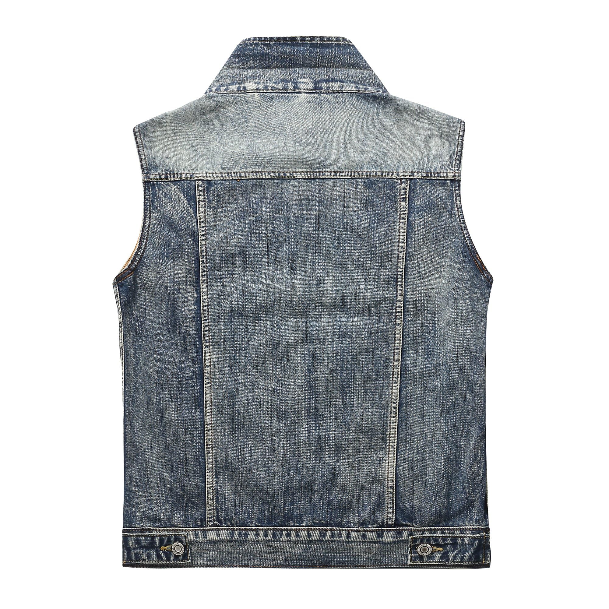 Chaleco Vaquera para Hombre Vintage Chaleco de Jeans Sin Mangas Lavado Chaqueta Clásico Moto Chalecos avec 2 bolsillos internes