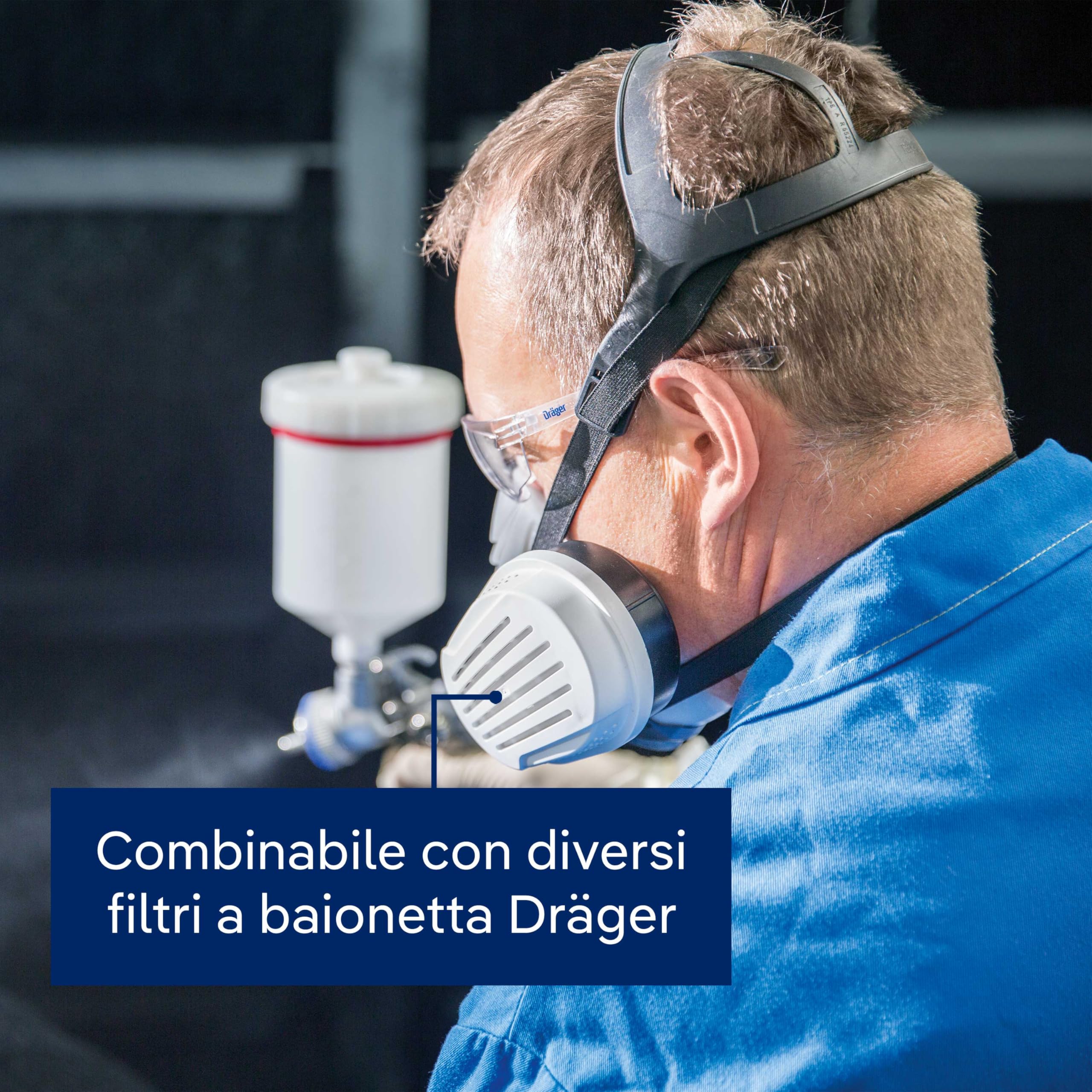 Dräger X-plore 3300 Maschera respiratoria riutilizzabile per verniciatura e pittura con filtro A2 P3, semimaschera protettiva contro gas, vapori, polveri sottili, particolati