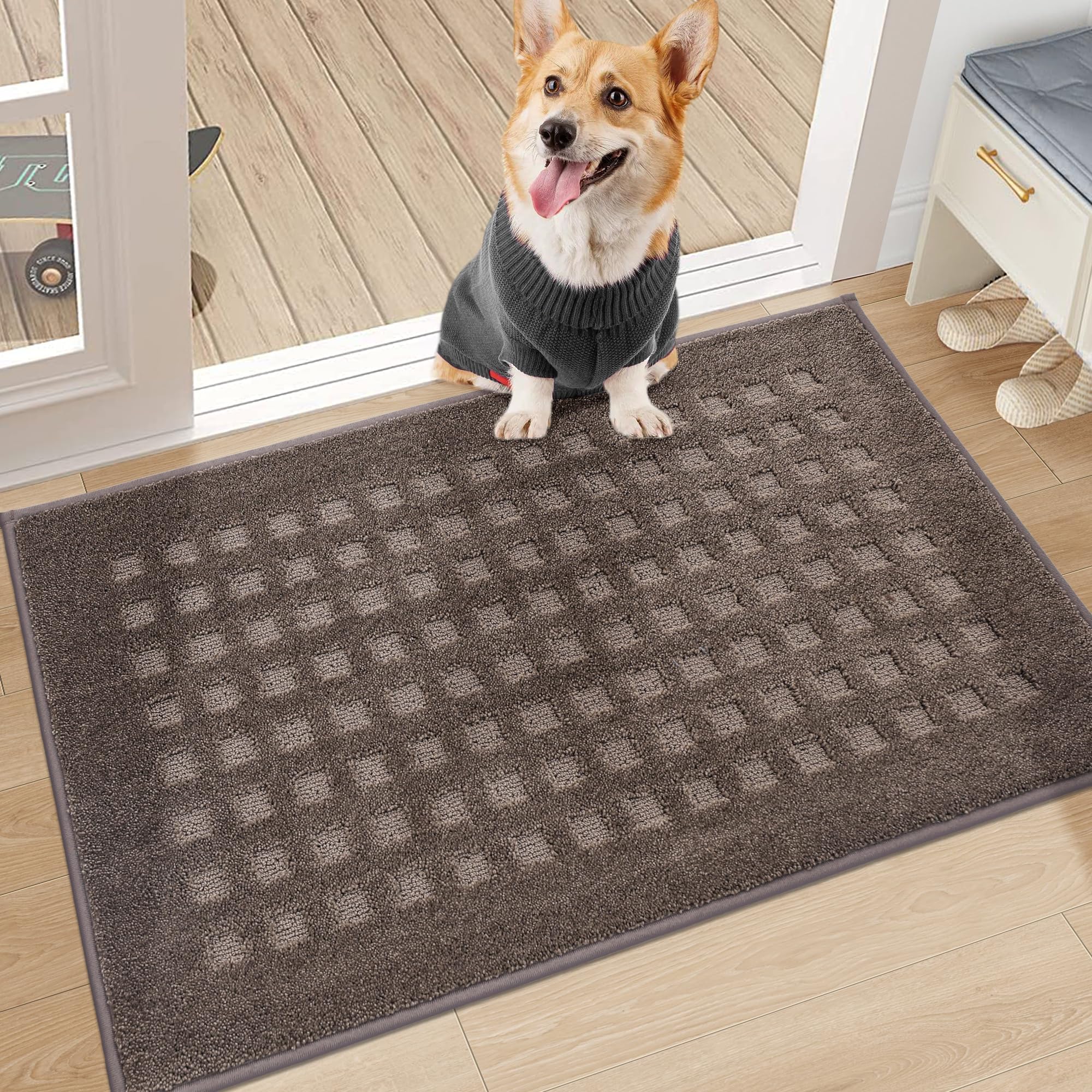 BEQHAUSE Dirt Trapper Door Mat 20" x 32", Waffle Door Mats Indoor Entrance, Dog Doormats for Mud Paws Absorbent and Dirt Resist Floor Mats Non-Slip