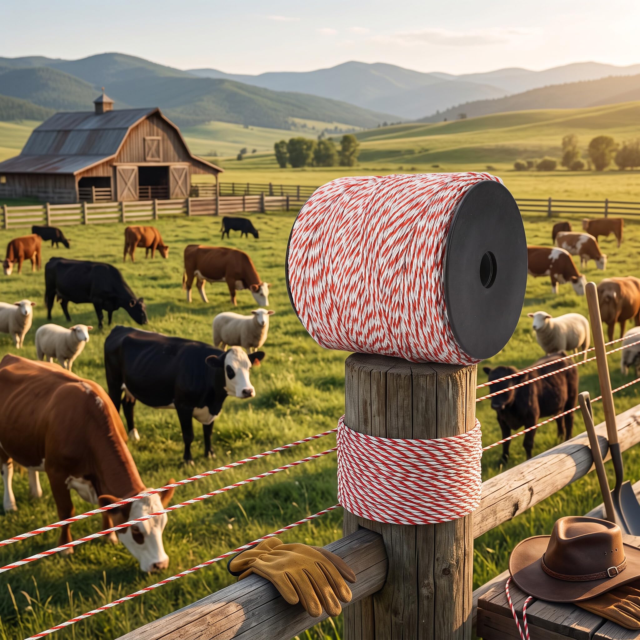 Zerodis Filo per Recinzione Elettrica in Acciaio Inossidabile 500 M Corda Conduttiva Rossa Bianca Ad Alta visibilità per la Sicurezza del Bestiame Ideale per Bovini Capre Pecore