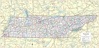 Tennessee State Wall Map Large Print Poster- Poster Size (36"Wx18"H) Rolled (Laminated)