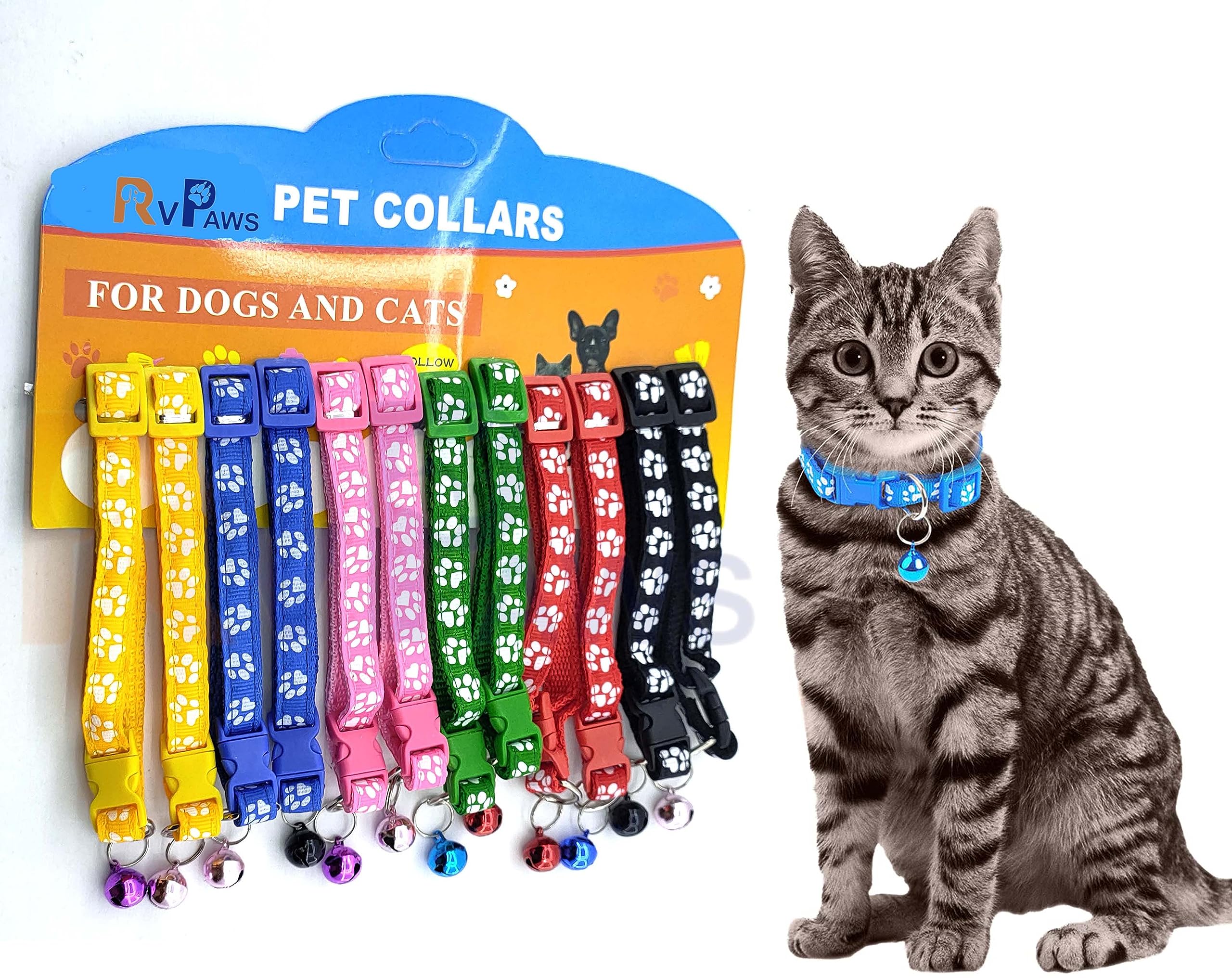 Pups&Pets Cat Collars - Paw Print Design, with Bell, Adjustable Strap, and Safety Release Buckle [Modern Paw Print Design for Your Cute Cats Random Colors] (Pack of 5 Pcs) (B0CGP176XC) Amazon Price History, Amazon Price Tracker