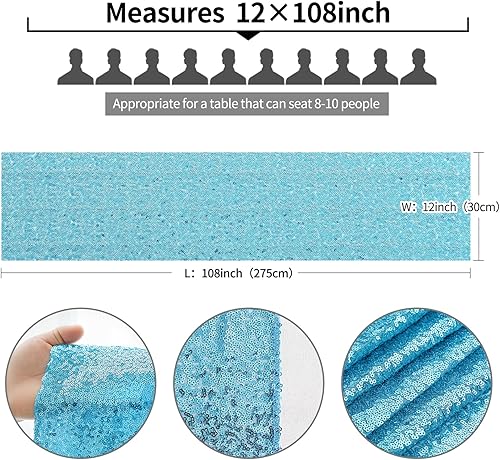 Miniatura 3 de YUHX Paquete de 2 caminos de mesa de lentejuelas, 12 x 72 pulgadas, rectángulo azul brillante con purpurina para cumpleaños, bodas, despedidas de