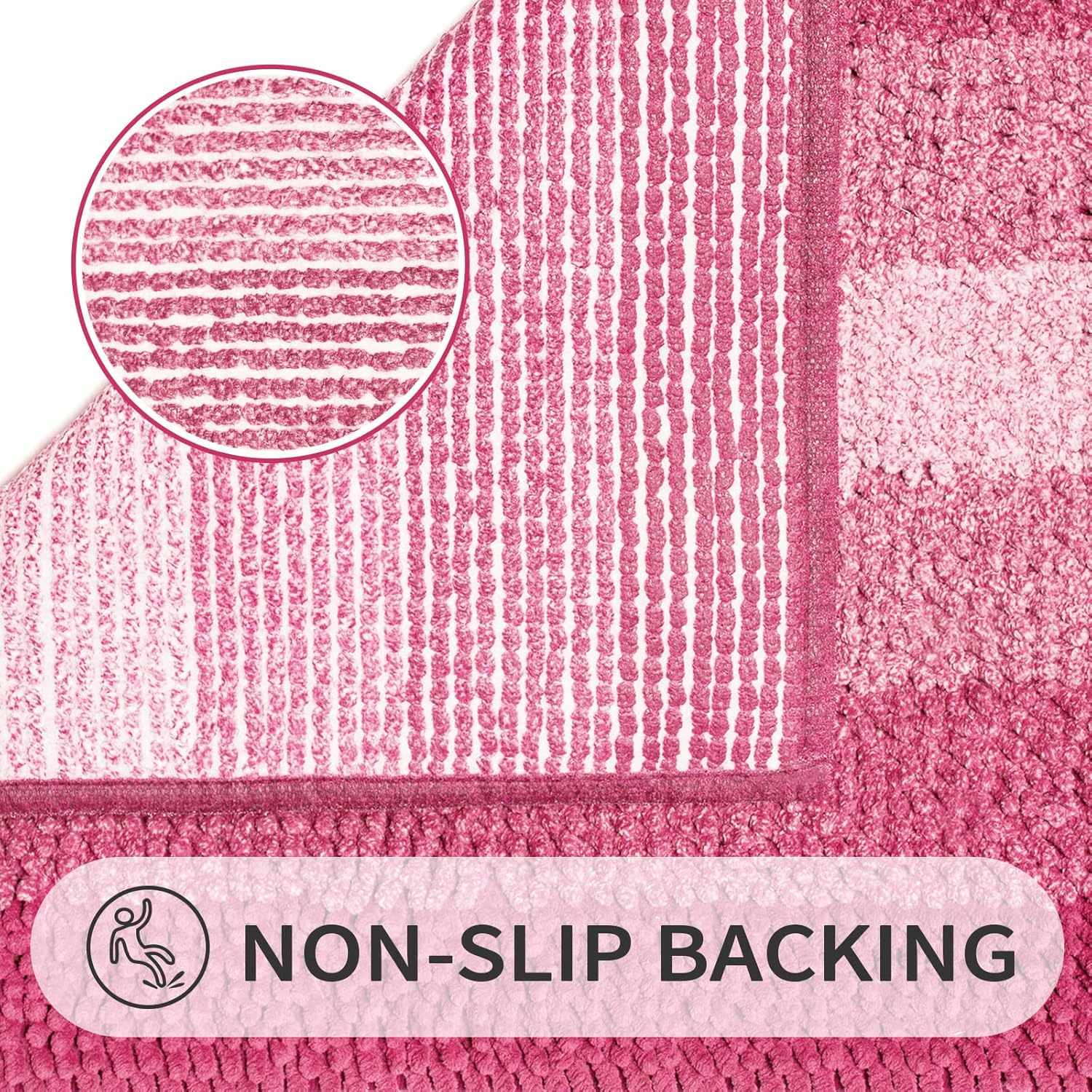 Gibelle Pink Bathroom Rugs, Luxury Chenille Bath Mat, Small Non Slip Shower Rug and Bath Room Floor Mats, Machine Washable, Quick Dry Bathmat, Soft Cozy Plush Rug for Tub, 20" x 32" - Image 3