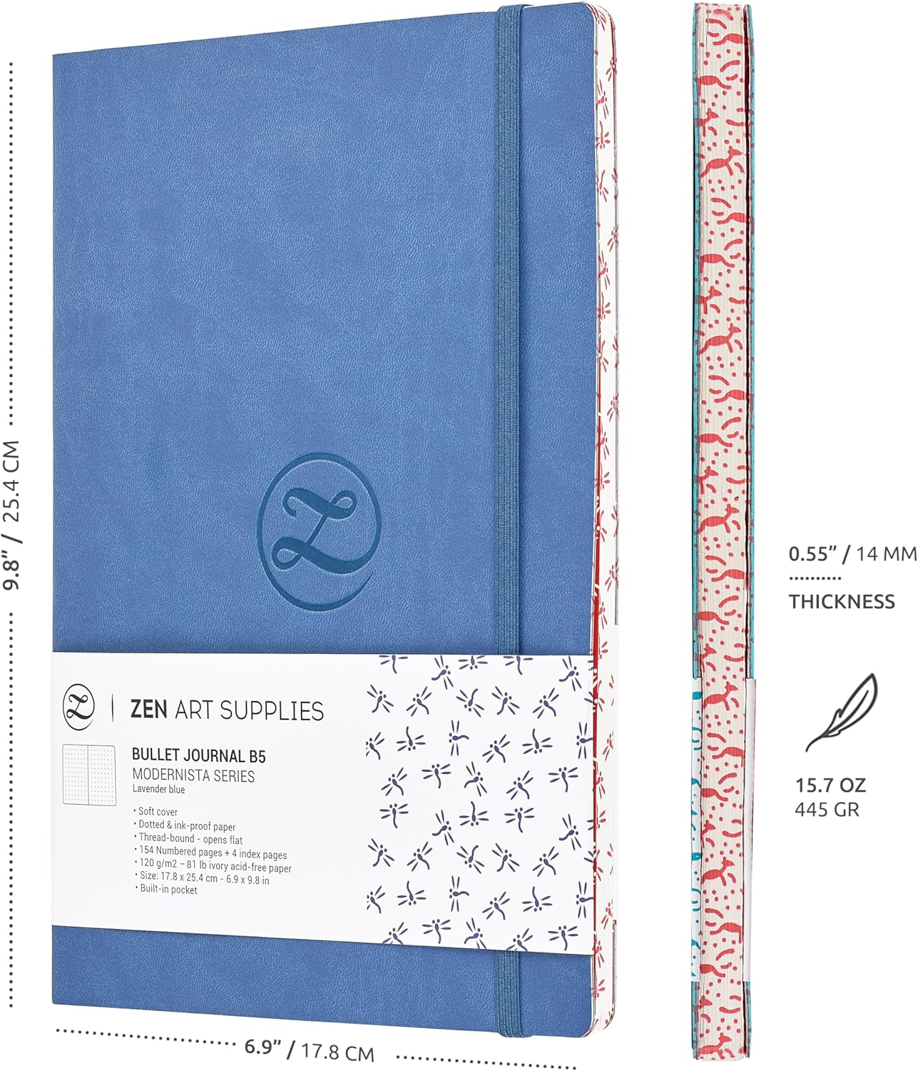 B5 Dotted Journal 120gsm - Soft Cover Dot Grid Notebook for Bullet Journaling, Drawing & Writing - Large 160Pages, Non-Bleed 7x10 in, Japanese Edge, Lay Flat, Faux Leather, 2 Bookmarks, Pocket- ZenART