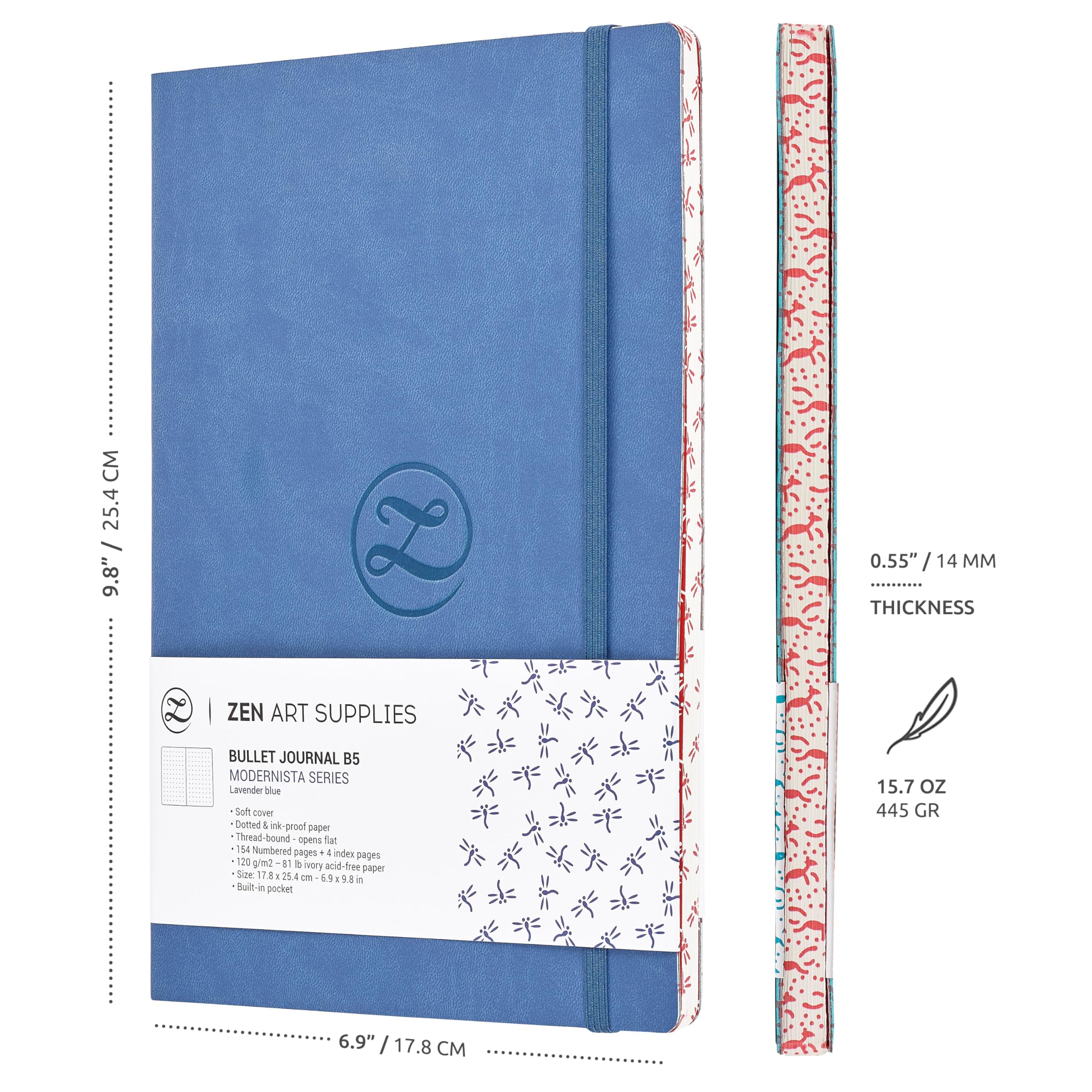 Duży Notes B5 W Kropki - Bullet Journala Z Miękką Okładką W Rozmiarze 7x10 Cali, Grubym Papierem O Gramaturze 120gsm W Kolorze Niebieskim, Notesem W Formie Skóry Ekologicznej, Który Płasko Się Układa