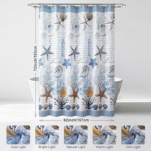 Miniatura 6 de Cortina para baño de poliéster decorativa con motivos submarinos, cortina para regadera resistente al moho, cortinas para baño con motivos marinos