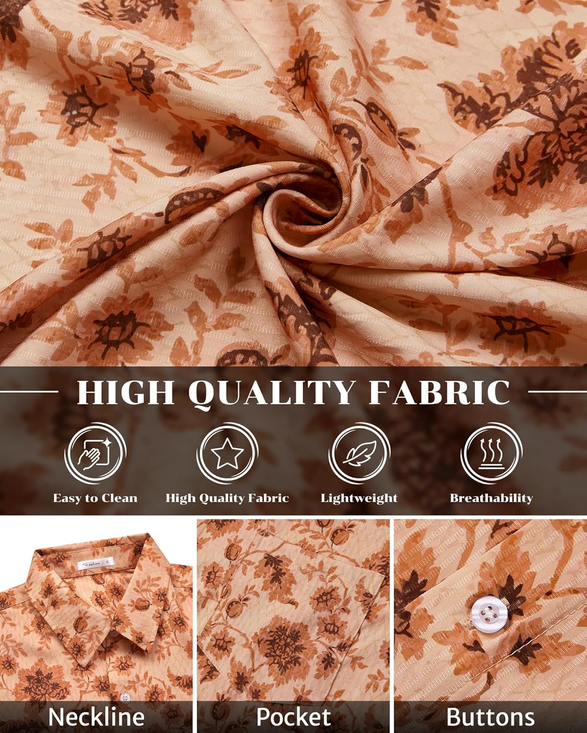 BOJIN Men's Hawaiian Wrinkle Free Floral Short Sleeve Button Down Beach Tropical Shirts with Pocket - Image 5