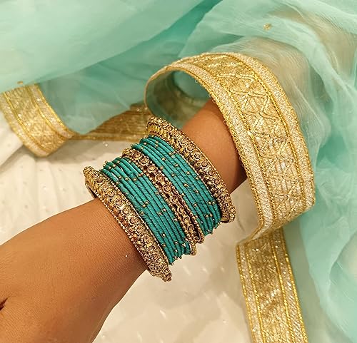 Miniatura 4 de Efulgenz Indian Silk Thread Bangle Set Crystal Stone Studded Metal Beaded Bangles Indian Bangles for Women for Wedding Party Boho Bracelet Bangle