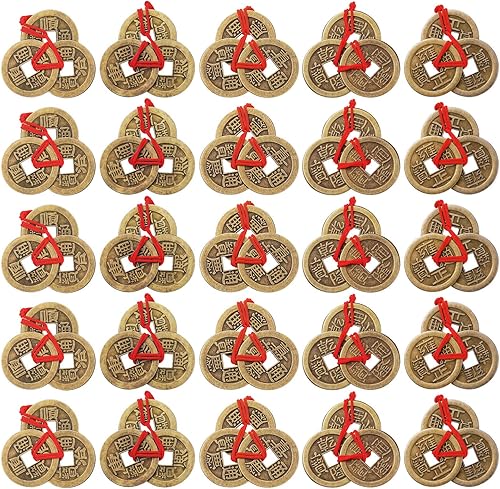Miniatura 7 de Monedas china de la fortuna, Feng Shui, Monedas I-Ching Monedas tradicionales con cadena roja para la riqueza y el éxito, 5 estilos