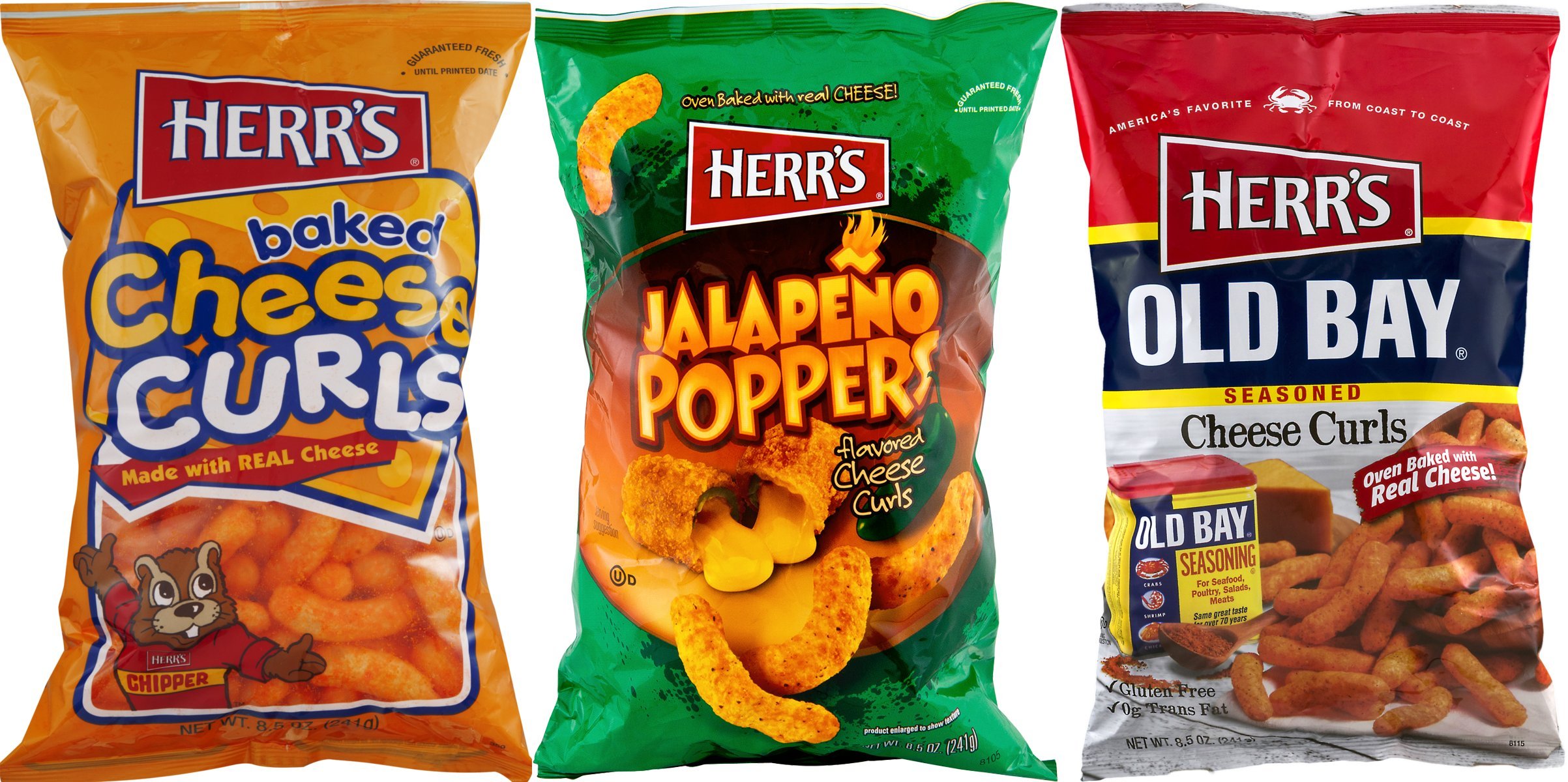 Herr's Baked Cheddar Cheese Curls, Jalapeno Poppers & Old Bay(TM) Seasoned Curls Variety 3-Pack
