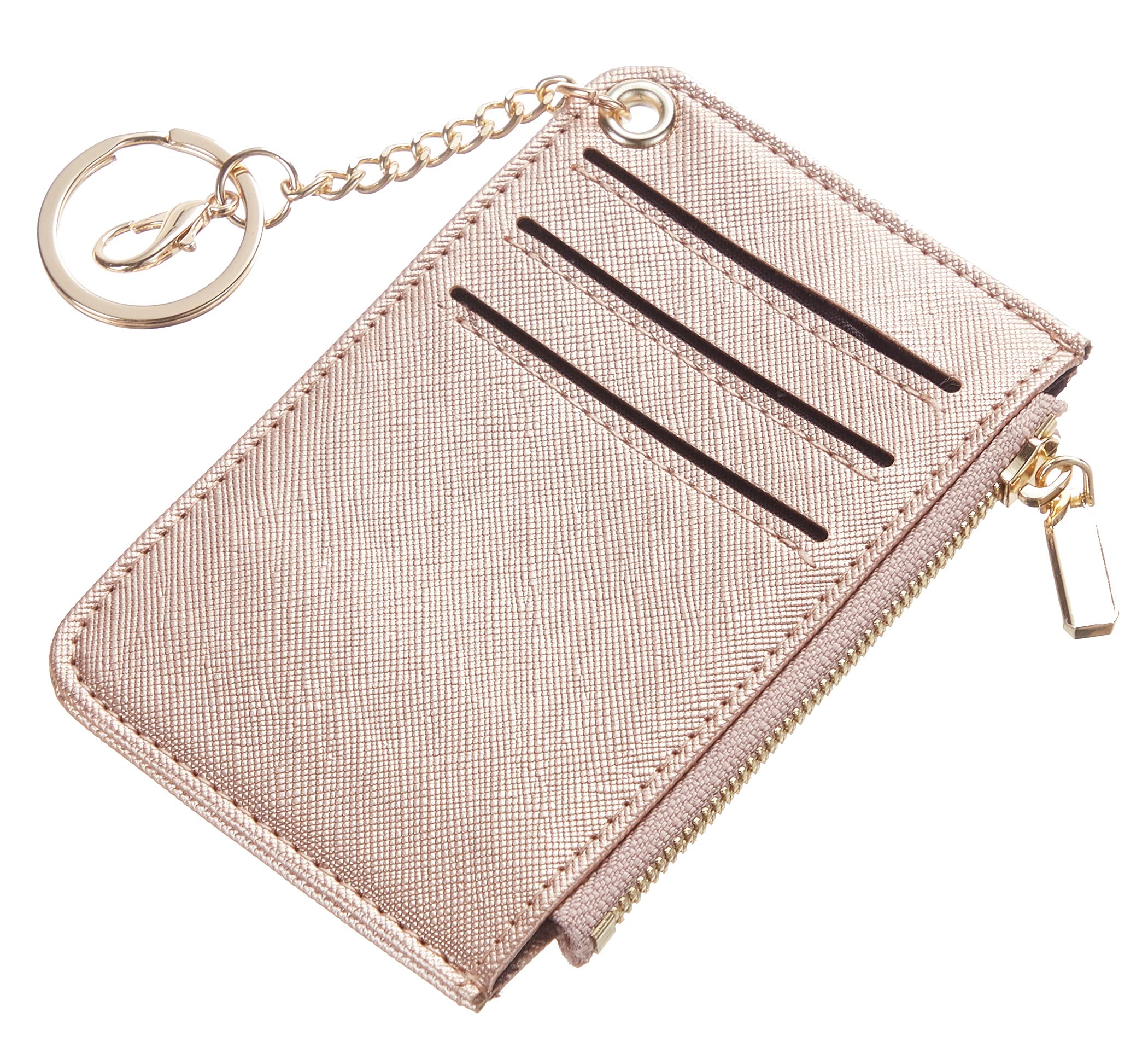 Toughergun Credit Card Cases Slim Wallet Business Card Cases Women RFID Blocking Keychain Billfolds Thin Card Holder Front Pocket Wallet with ID Window (Rose Gold)
