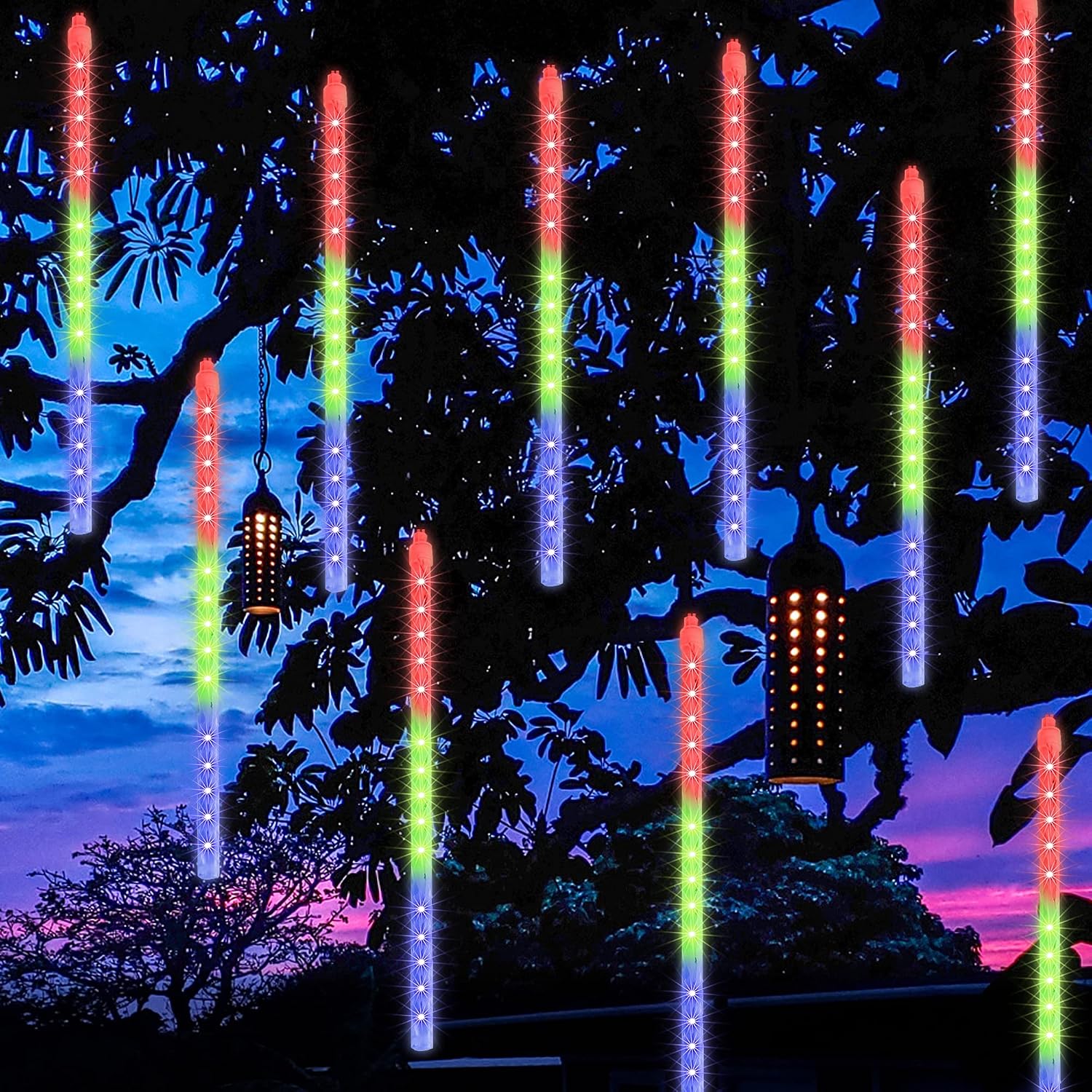 FUNPENY Meteor Shower Rain Lights, Christmas Icicle Snow Falling Lights Outdoor Raindrop Lights, Xmas Tree Holiday Decoration