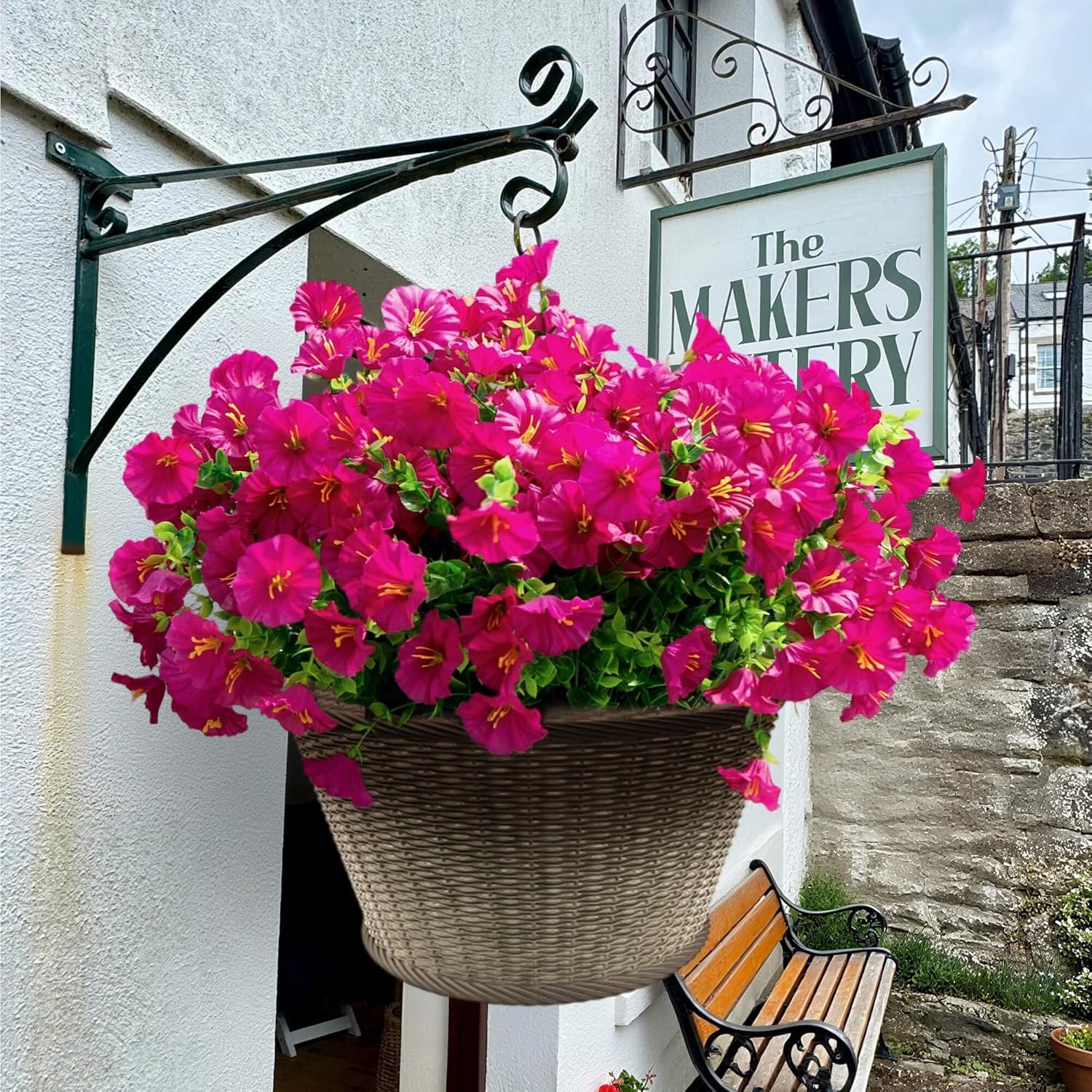 Artificial Flowers for Outdoors Spring Summer Decoration, 16 Bundles Fake Silk Realistic Morning Glory UV Resistant Faux Plastic Plants for Planter Front Door Porch Patio Yard (Fuchsia) - Image 7